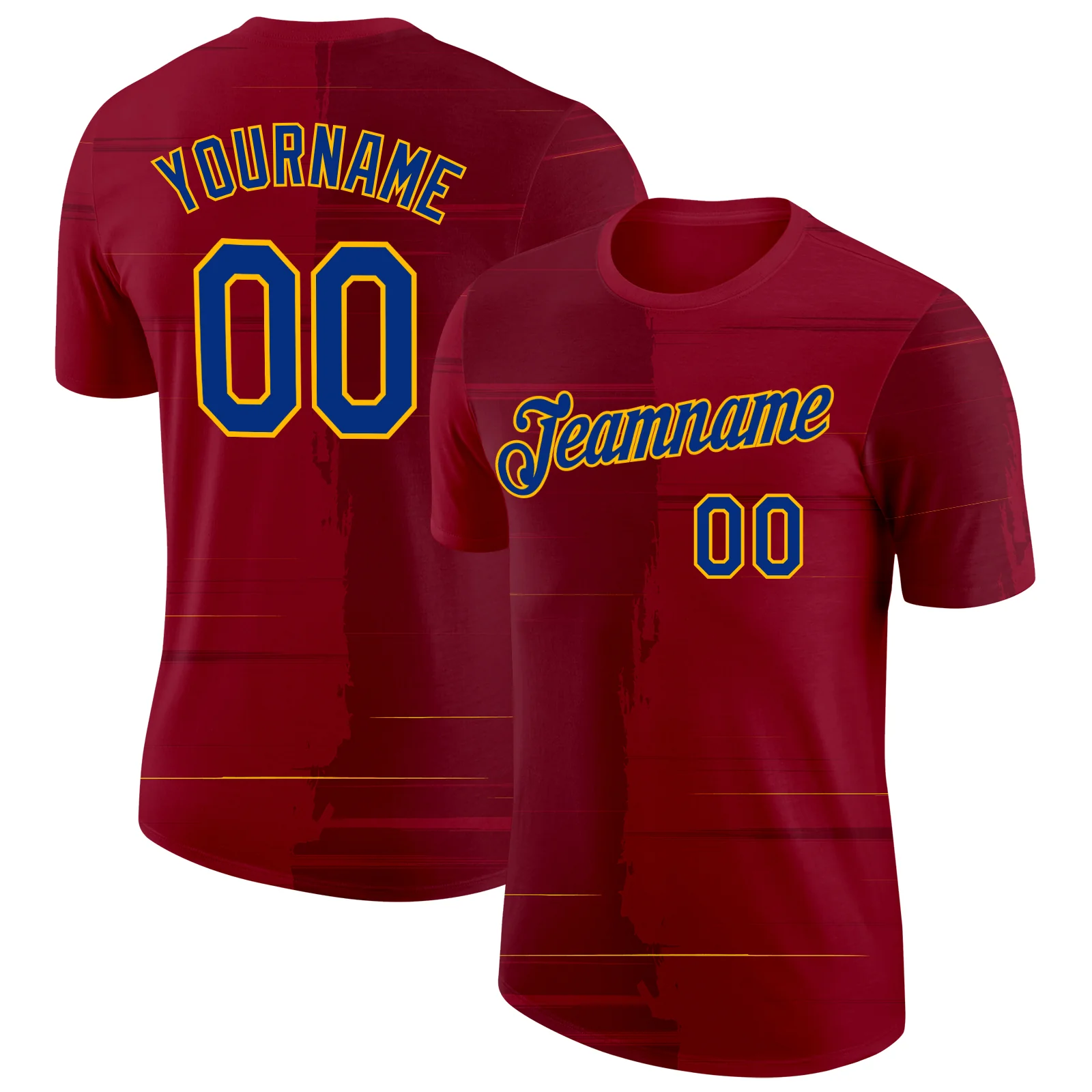 Custom Red Royal-Gold Spain Brush Stroke Soccer Jersey Performance T-Shirt