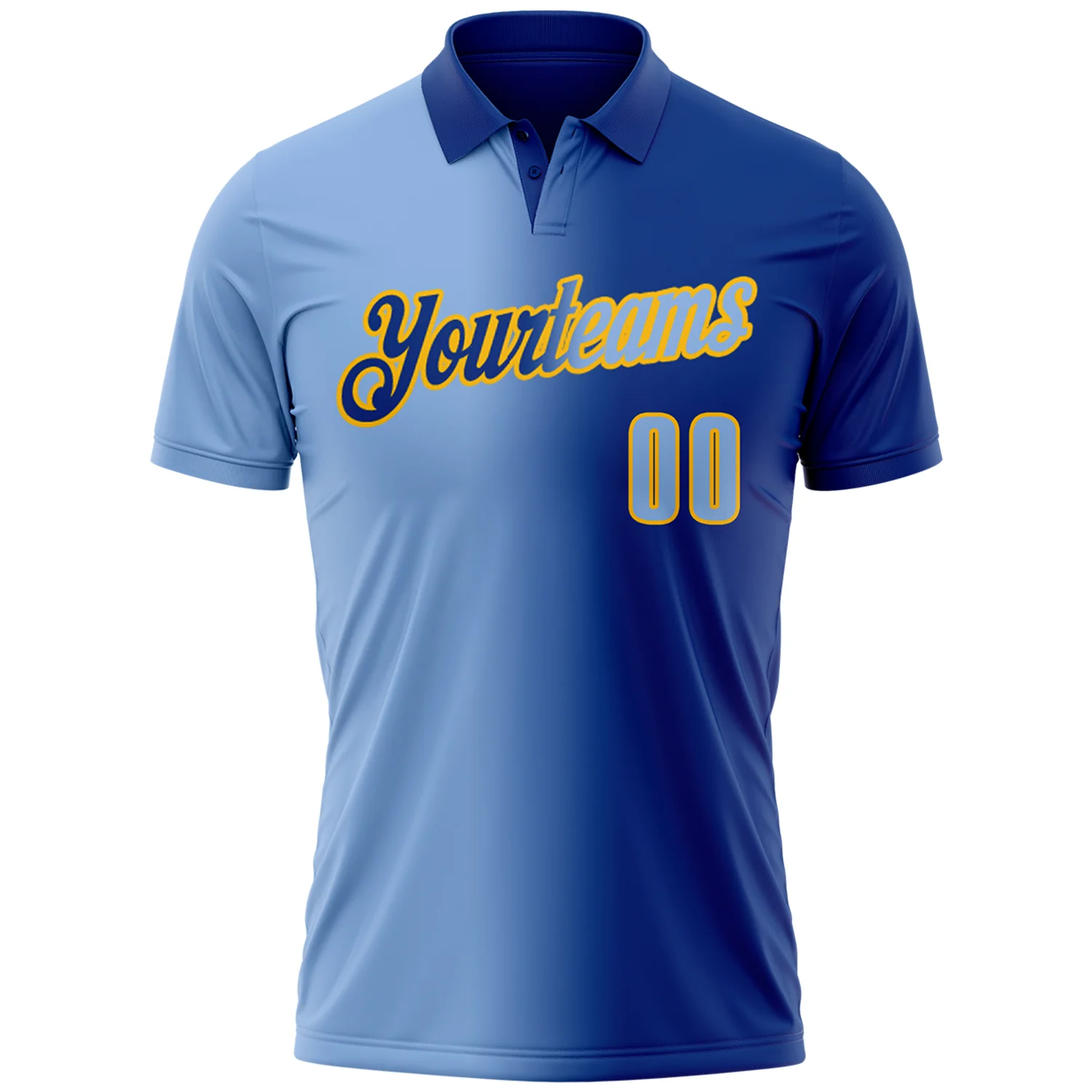 Custom Royal Light Blue-Gold 3D Gradient Fashion Performance Polo Shirt - Image 2