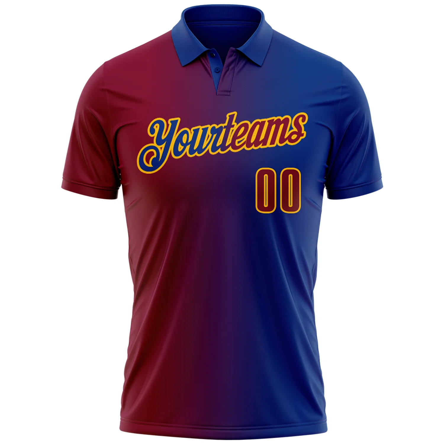 Custom Royal Maroon-Gold 3D Gradient Fashion Performance Polo Shirt - Image 2