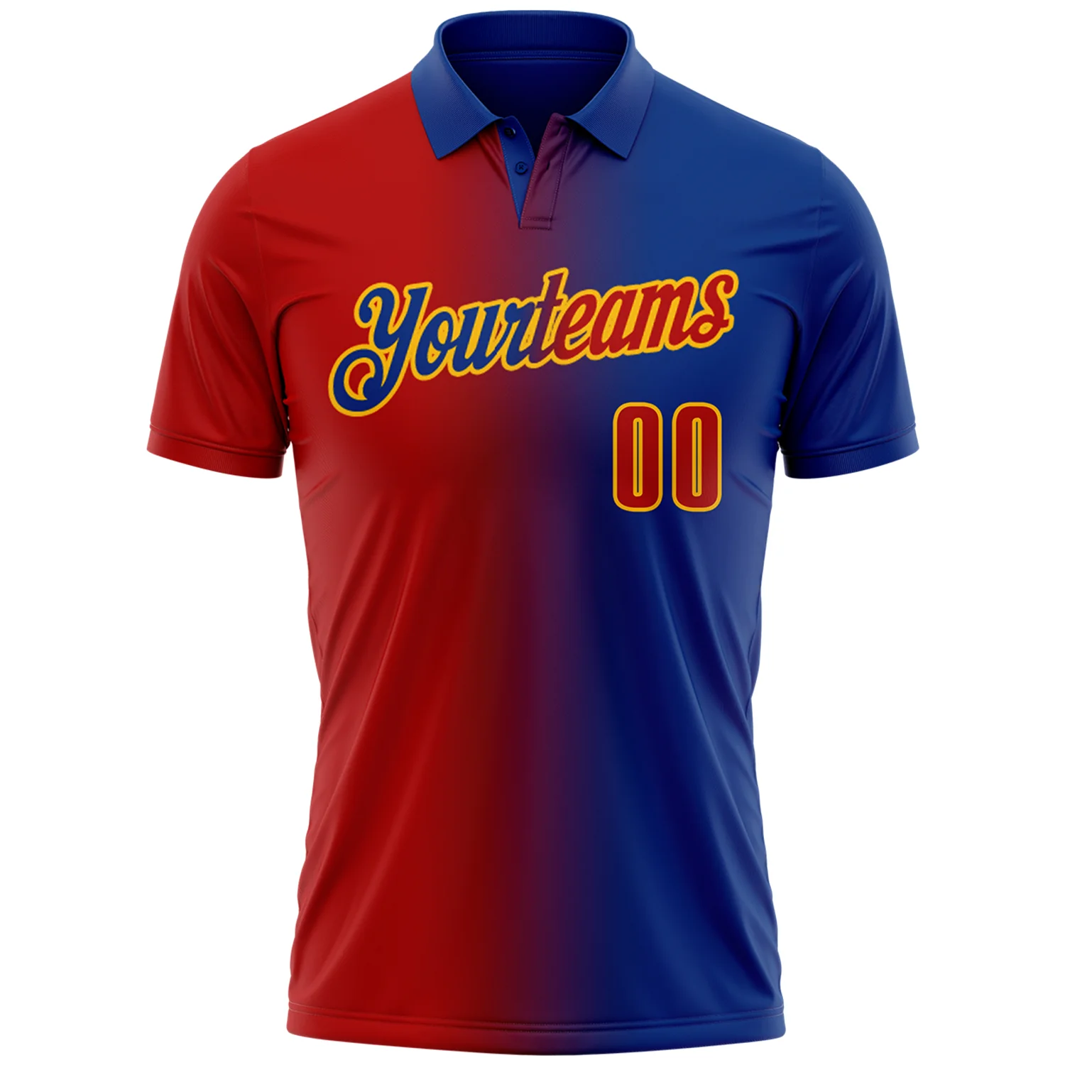 Custom Royal Red-Gold 3D Gradient Fashion Performance Polo Shirt - Image 2