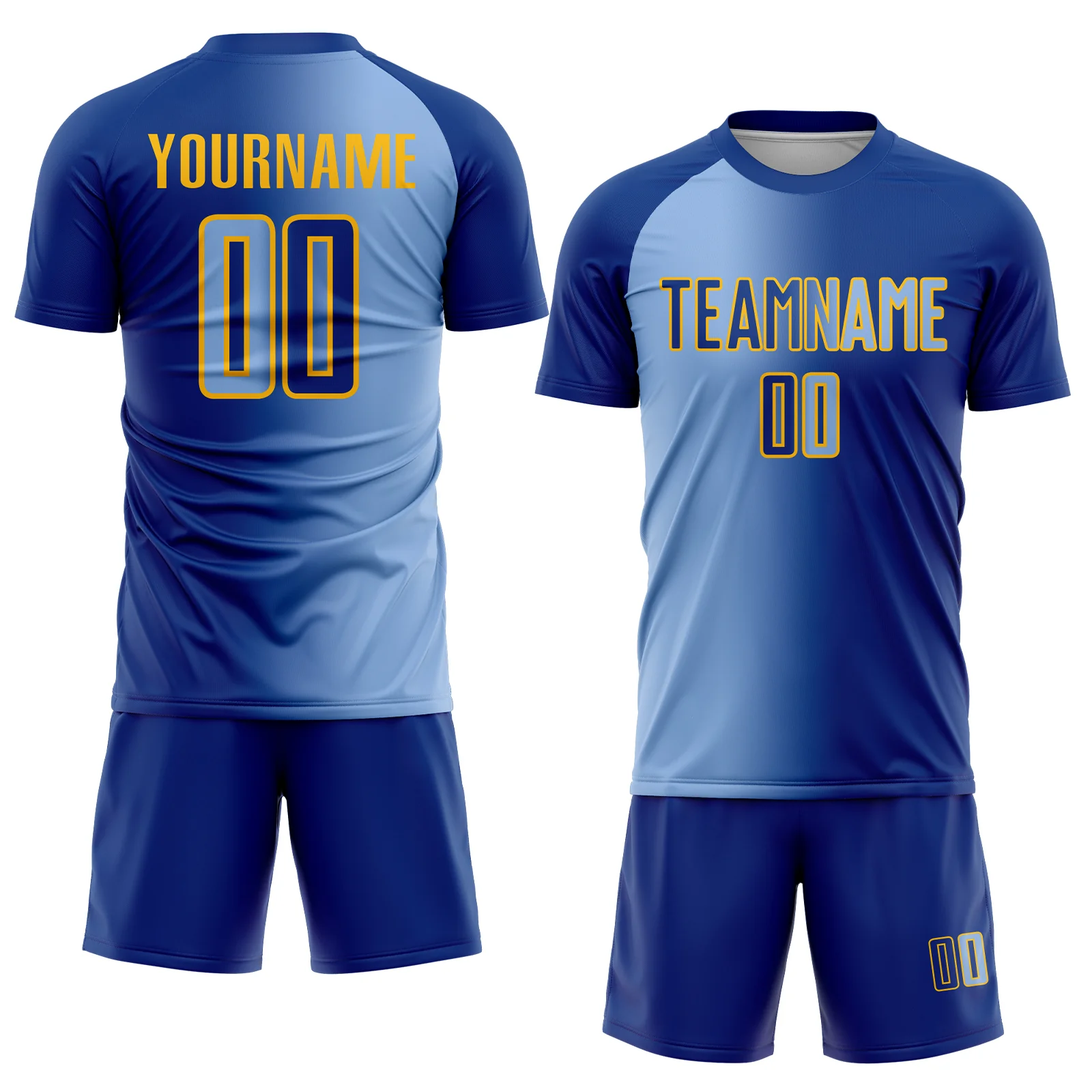 Custom Royal Light Blue-Gold Sublimation Gradient Fashion Soccer Uniform Jersey - Image 2
