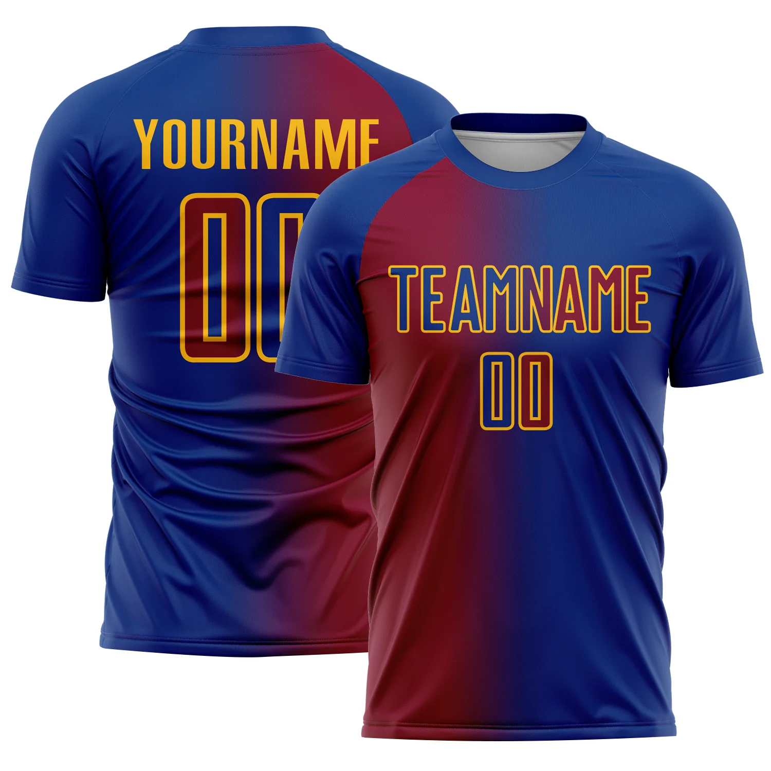 Custom Royal Maroon-Gold Sublimation Gradient Fashion Soccer Uniform Jersey