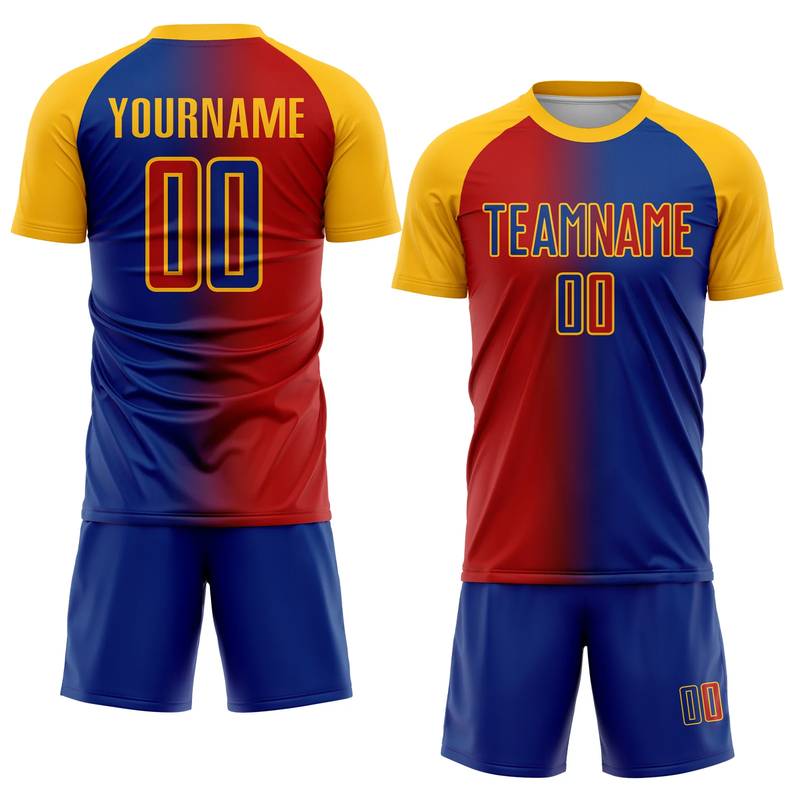 Custom Royal Red-Gold Sublimation Gradient Fashion Soccer Uniform Jersey - Image 2