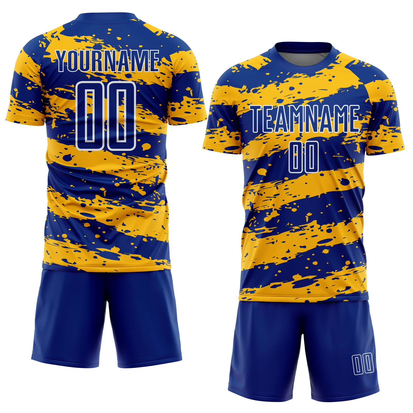 Custom Royal Gold-White Splash Sublimation Soccer Uniform Jersey - Image 2
