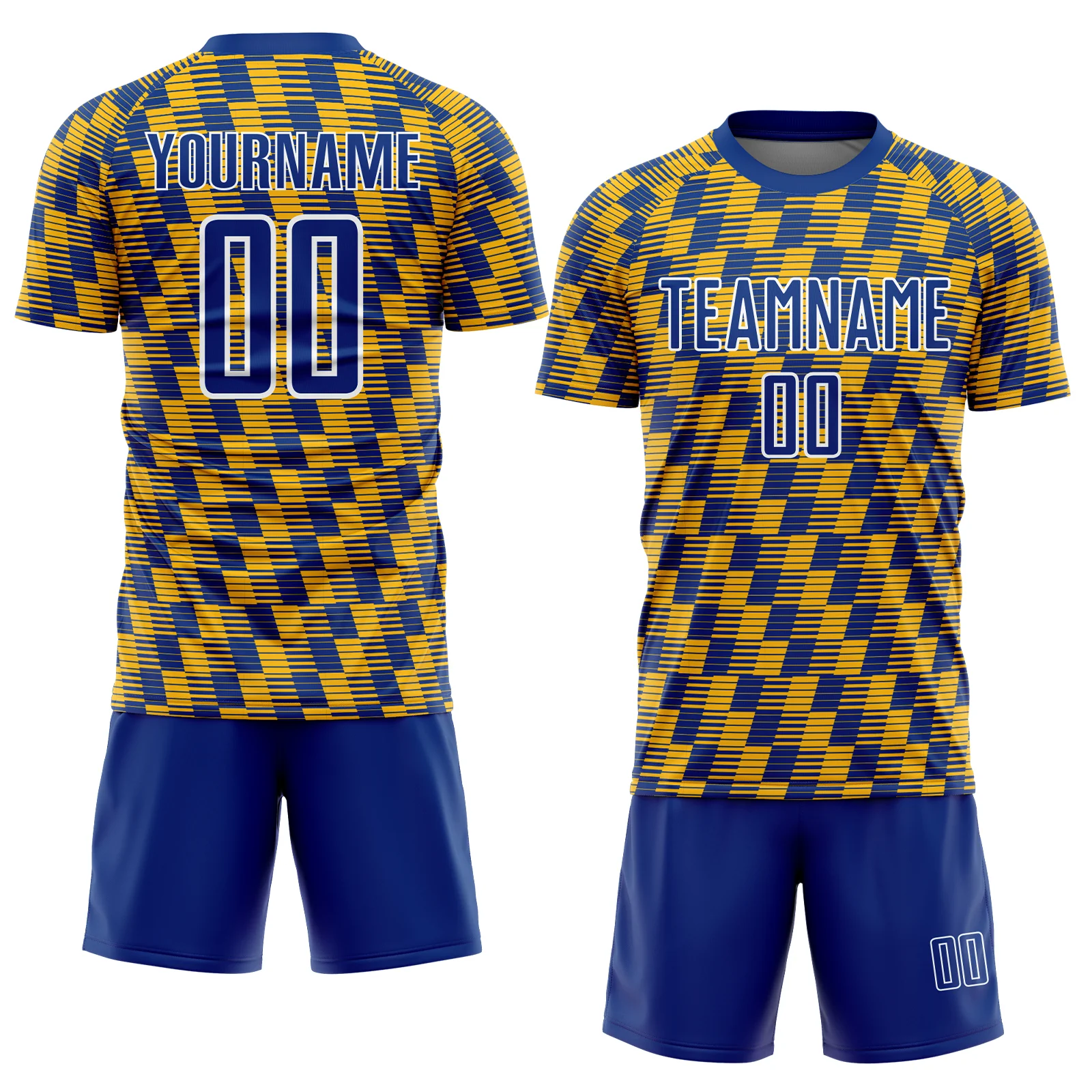 Custom Royal Gold-White Line Sublimation Soccer Uniform Jersey - Image 2