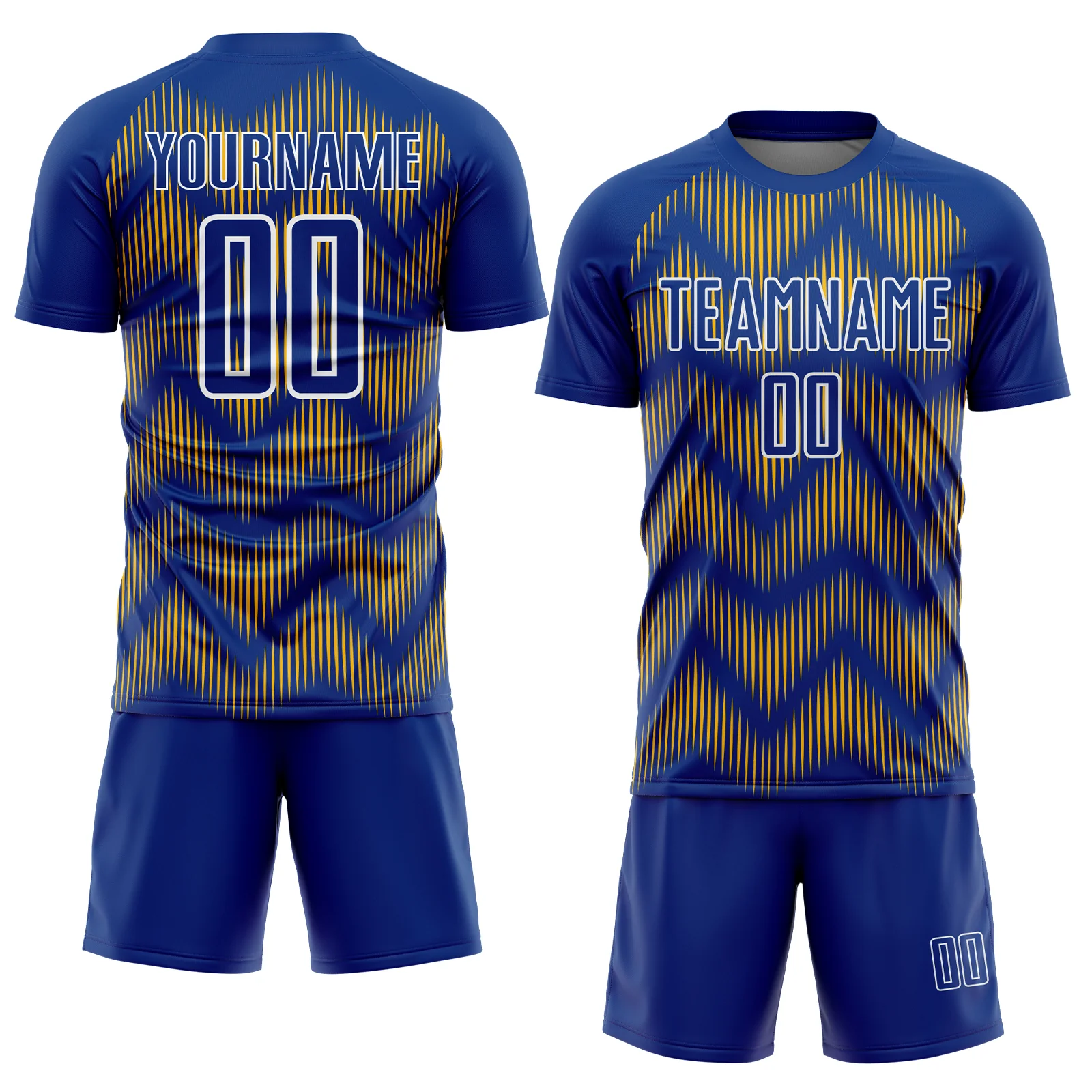 Custom Royal Gold-White Line Sublimation Soccer Uniform Jersey - Image 2