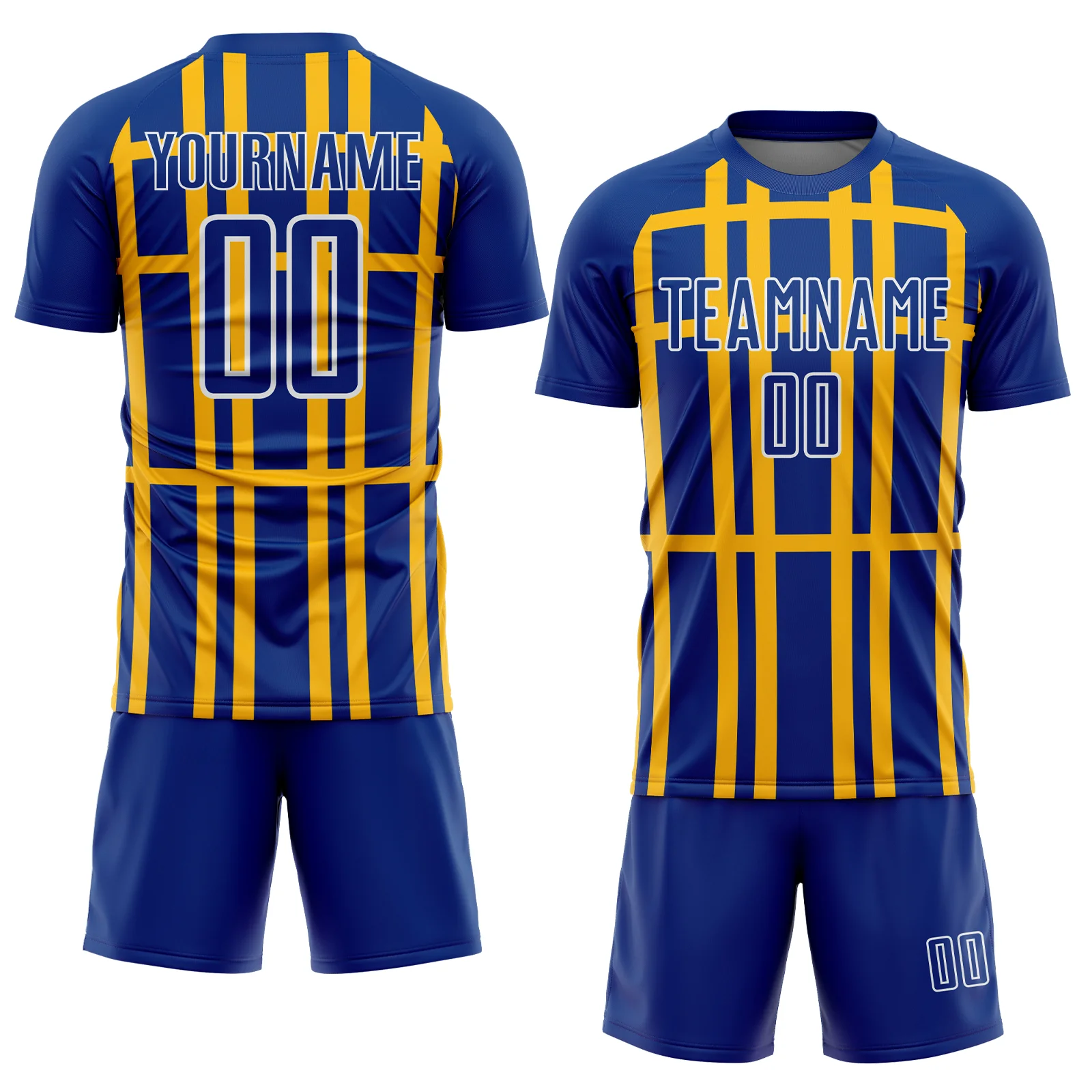 Custom Royal Gold-White Stripe Line Sublimation Soccer Uniform Jersey - Image 2
