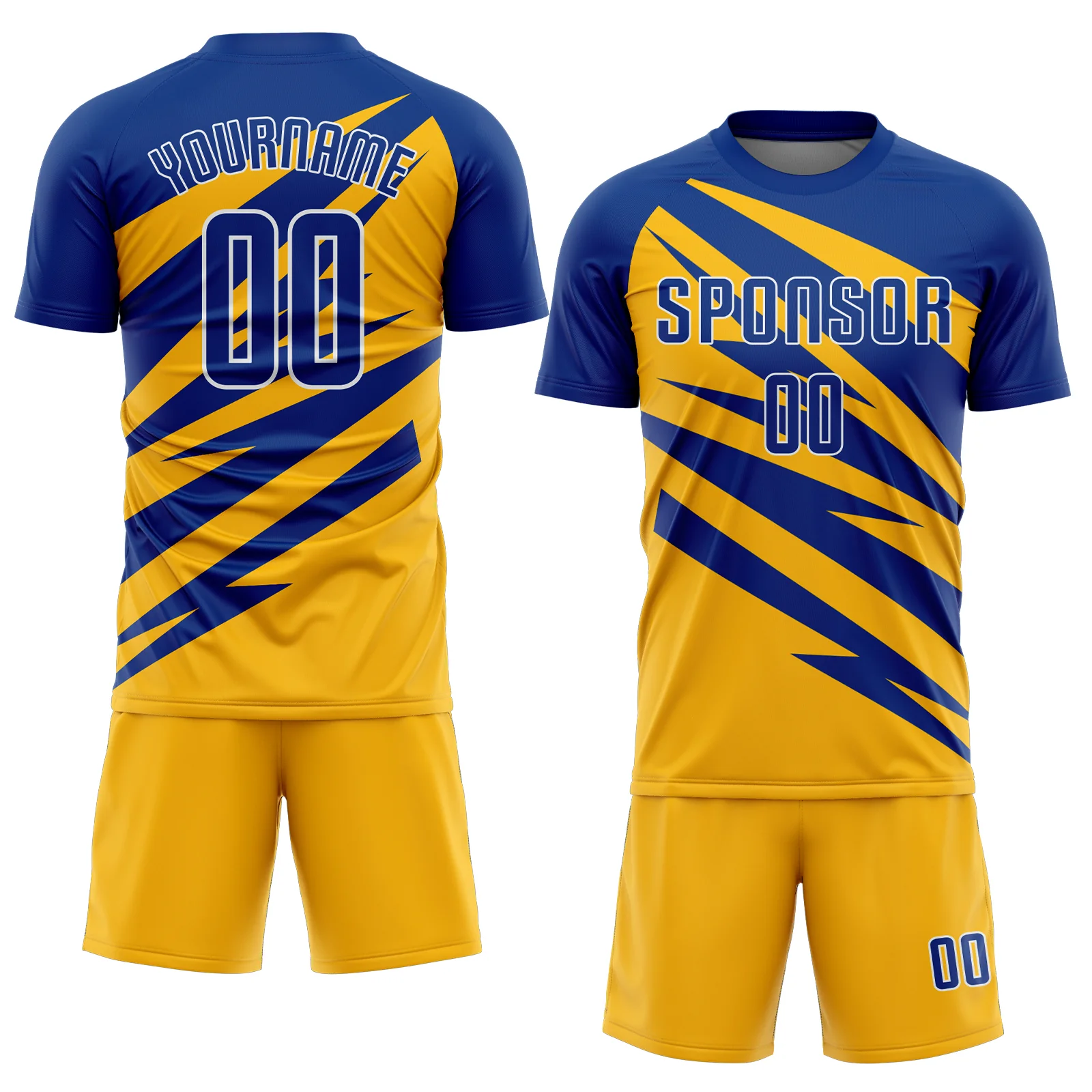 Custom Royal Gold-White Abstract Line Sports Sublimation Soccer Uniform Jersey - Image 2