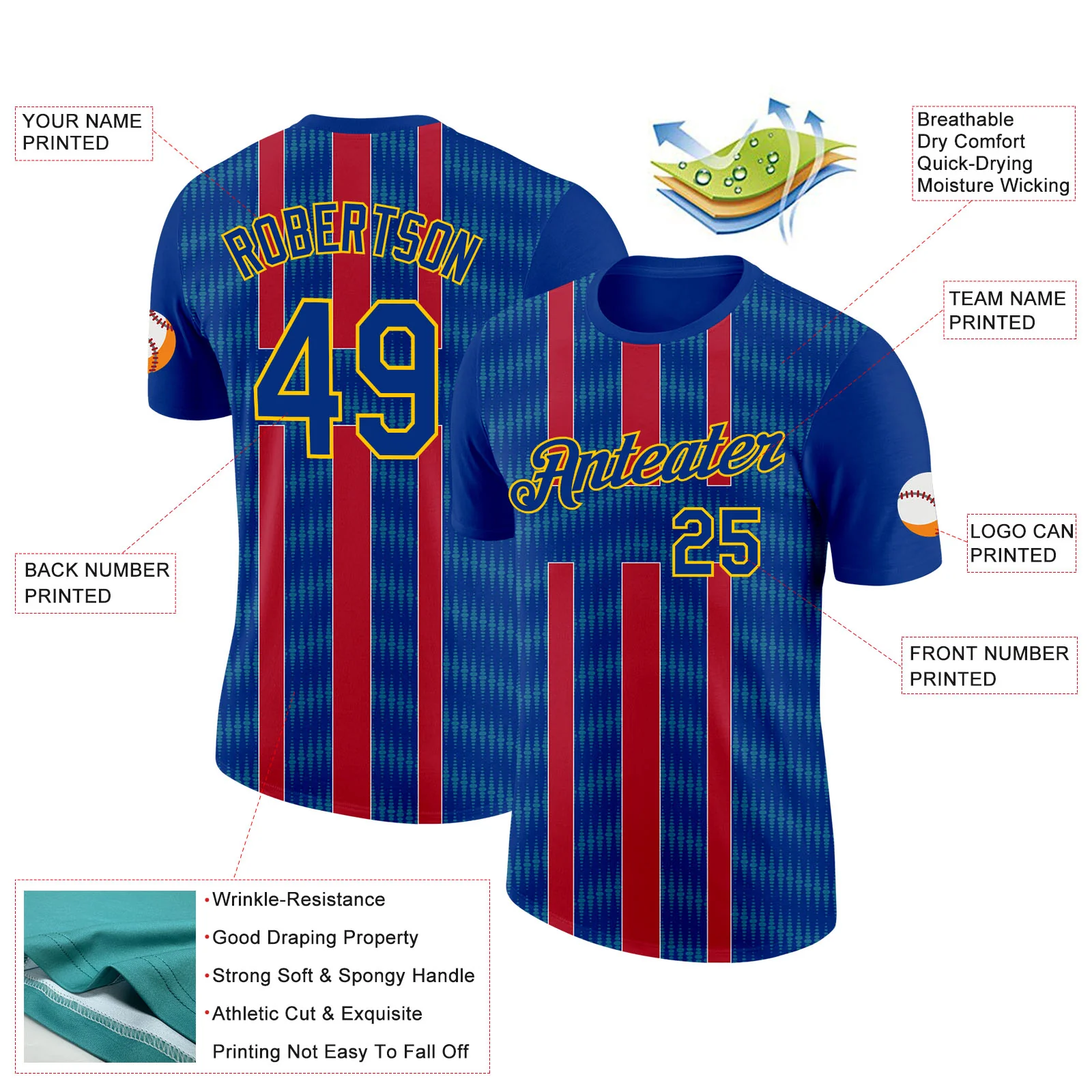 Custom Royal Gold-Red France Soccer Jersey Performance T-Shirt - Image 2