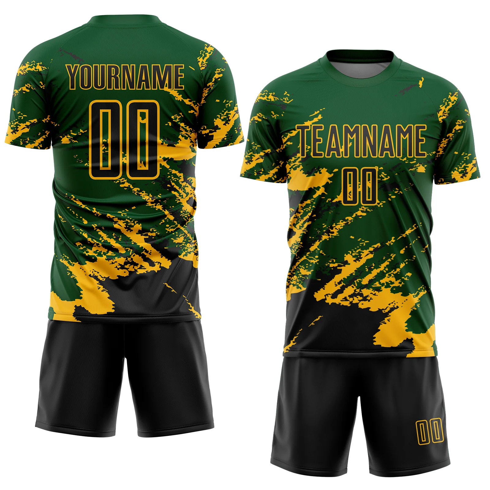 Custom Green Black-Gold Abstract Fragment Art Splash Sports Sublimation Soccer Uniform Jersey - Image 2