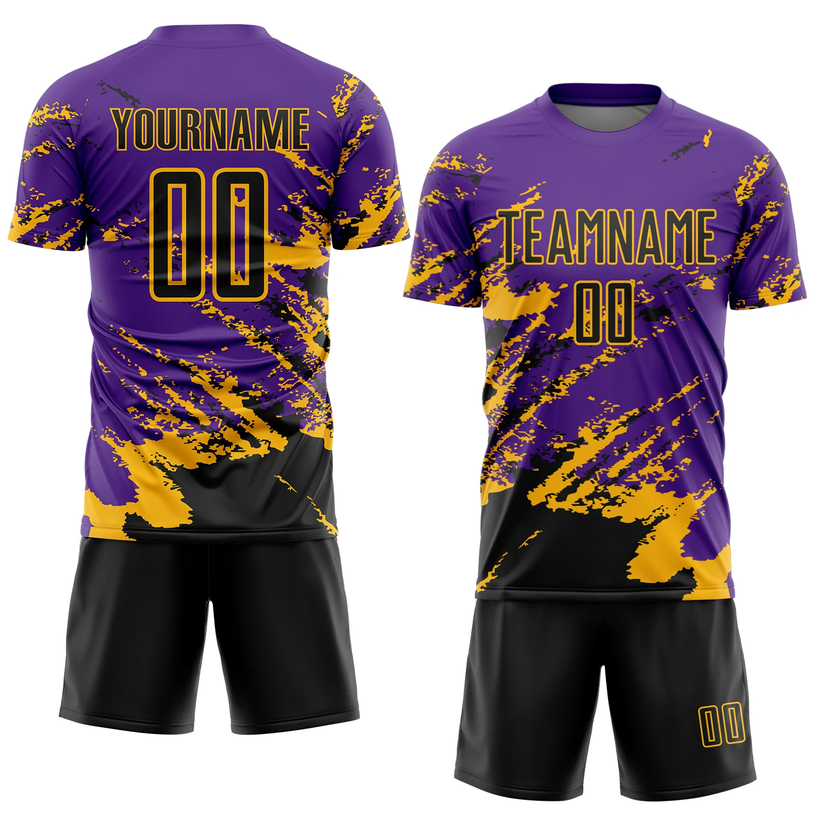 Custom Purple Black-Gold Abstract Fragment Art Splash Sports Sublimation Soccer Uniform Jersey - Image 2
