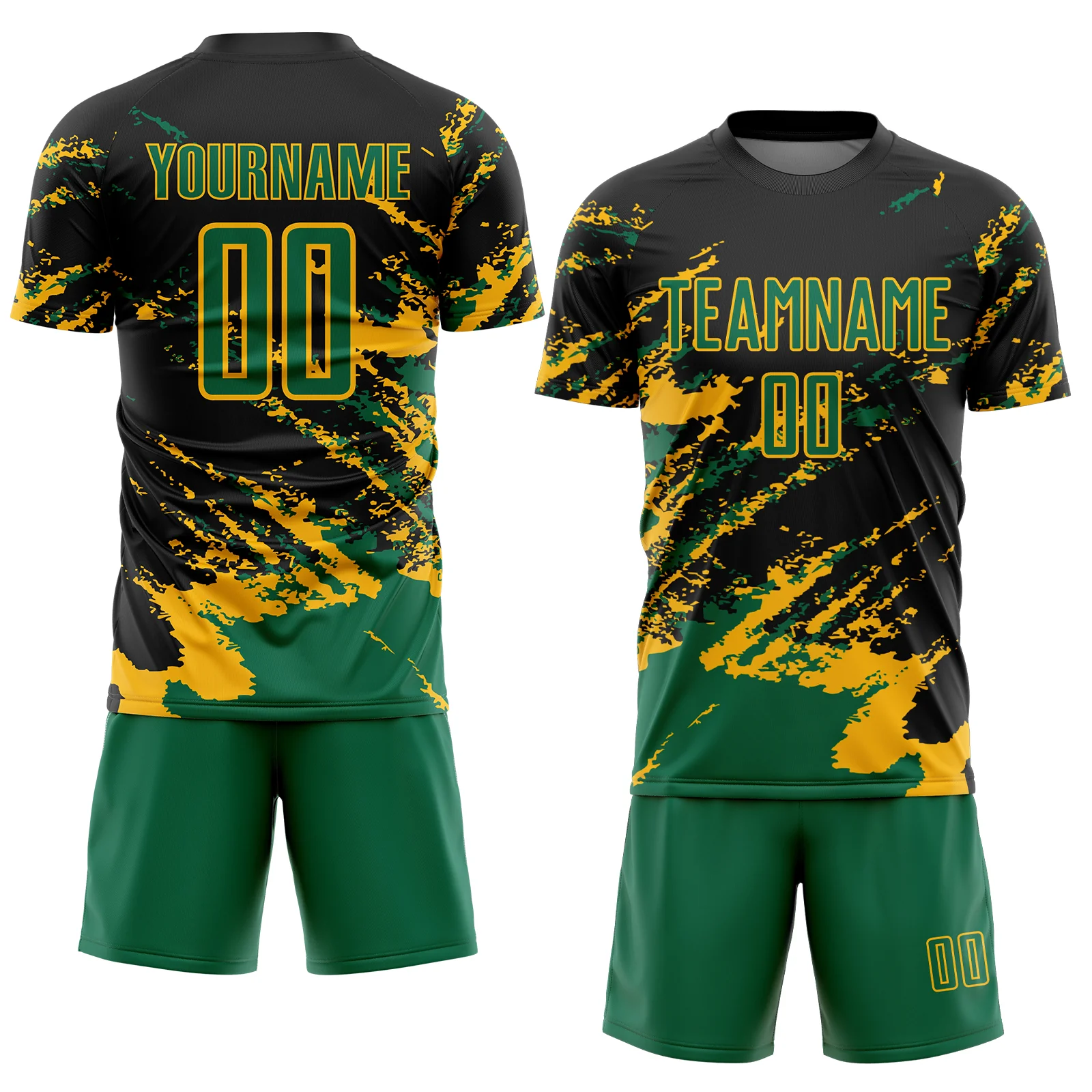 Custom Black Kelly Green-Gold Abstract Fragment Art Splash Sports Sublimation Soccer Uniform Jersey - Image 2