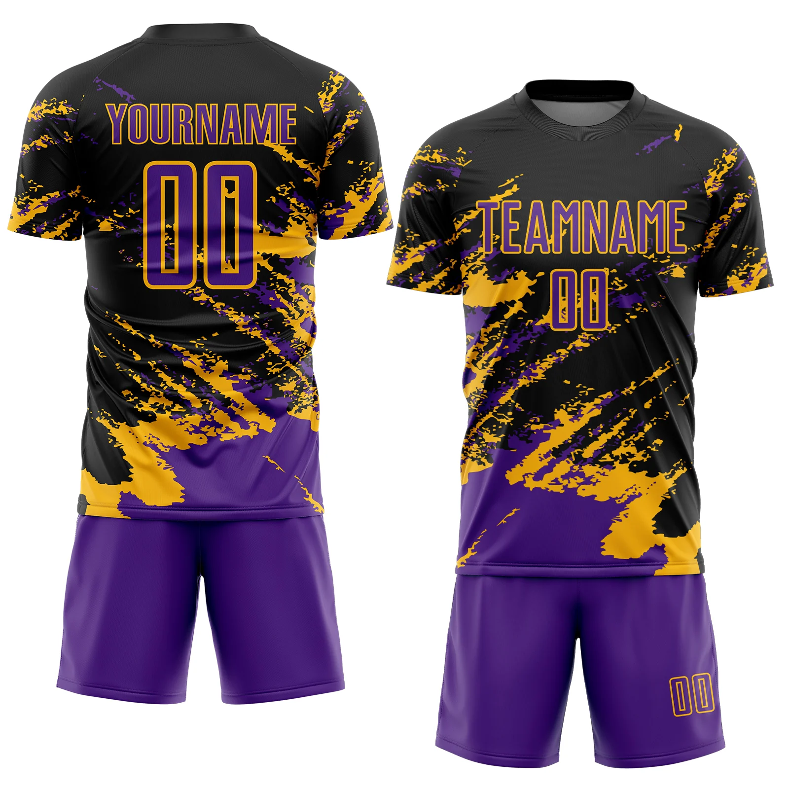 Custom Black Purple-Gold Abstract Fragment Art Splash Sports Sublimation Soccer Uniform Jersey - Image 2