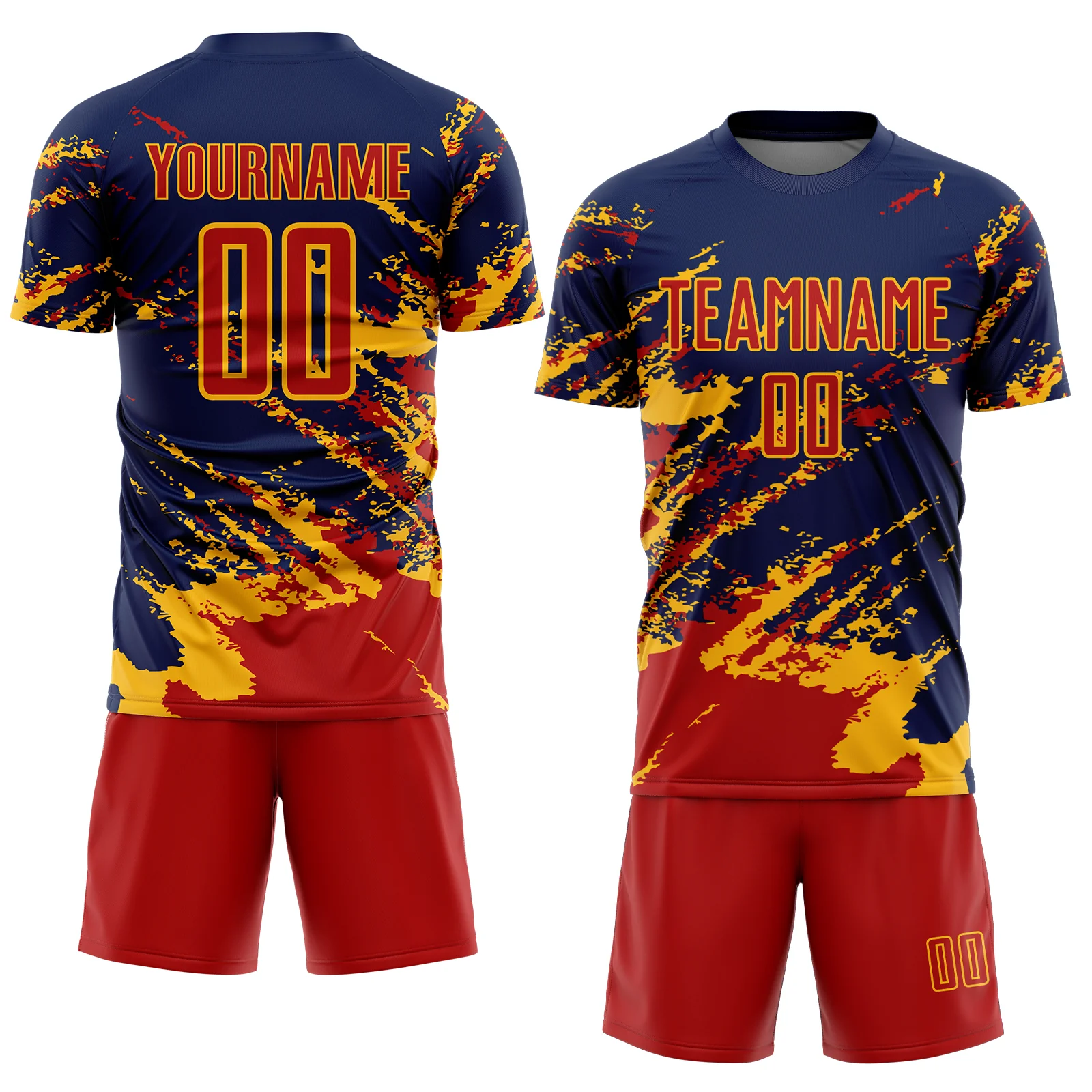 Custom Navy Red-Gold Abstract Fragment Art Splash Sports Sublimation Soccer Uniform Jersey - Image 2