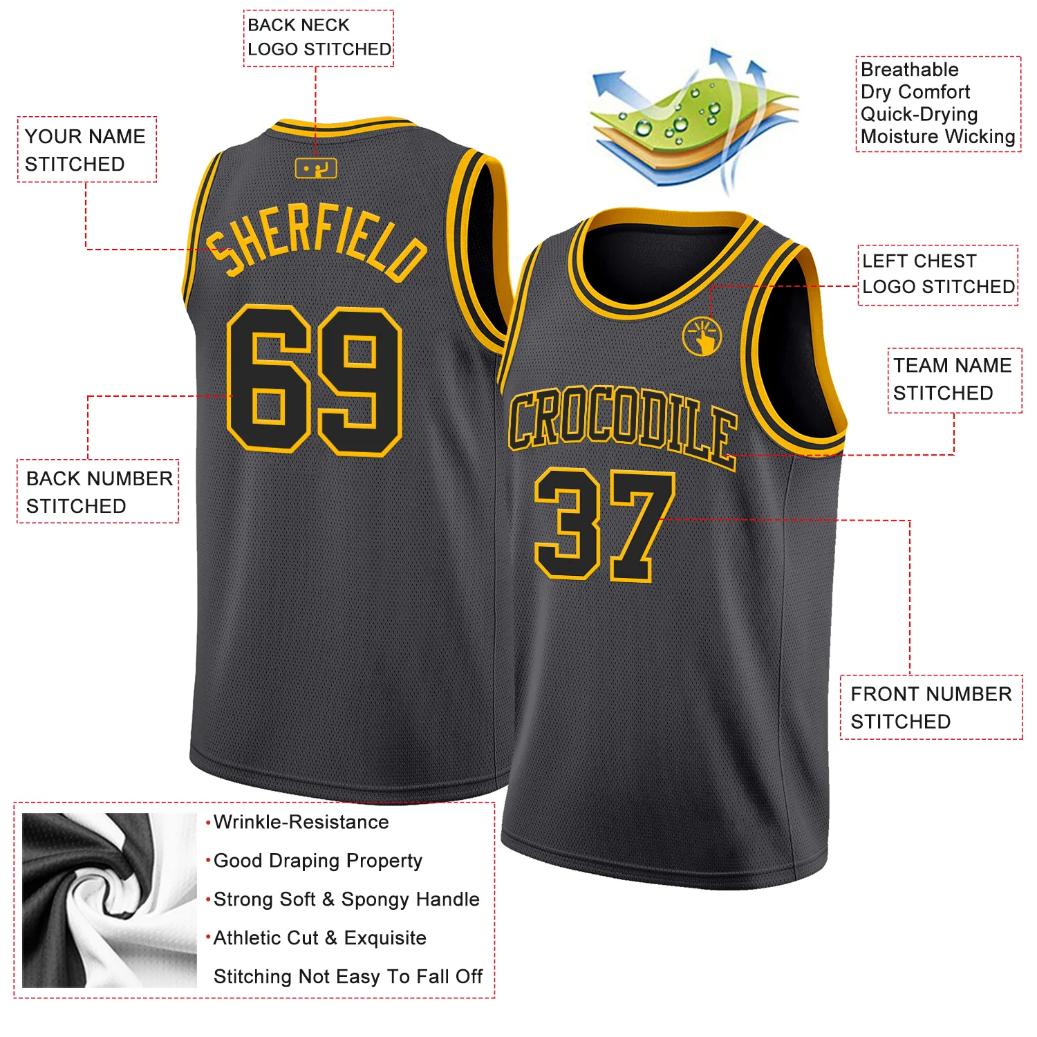 Custom Steel Gray Black-Gold Authentic Basketball Jersey - Image 2