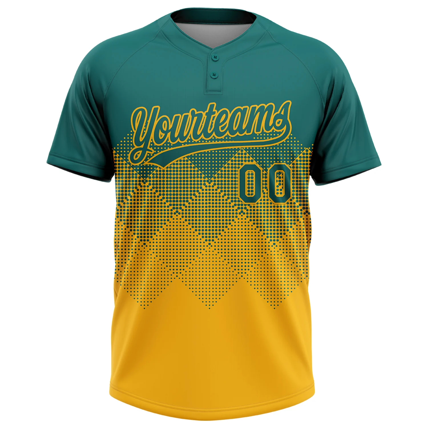 Custom Teal Gold 3D Gradient Square Shape Two-Button Unisex Softball Jersey - Image 2
