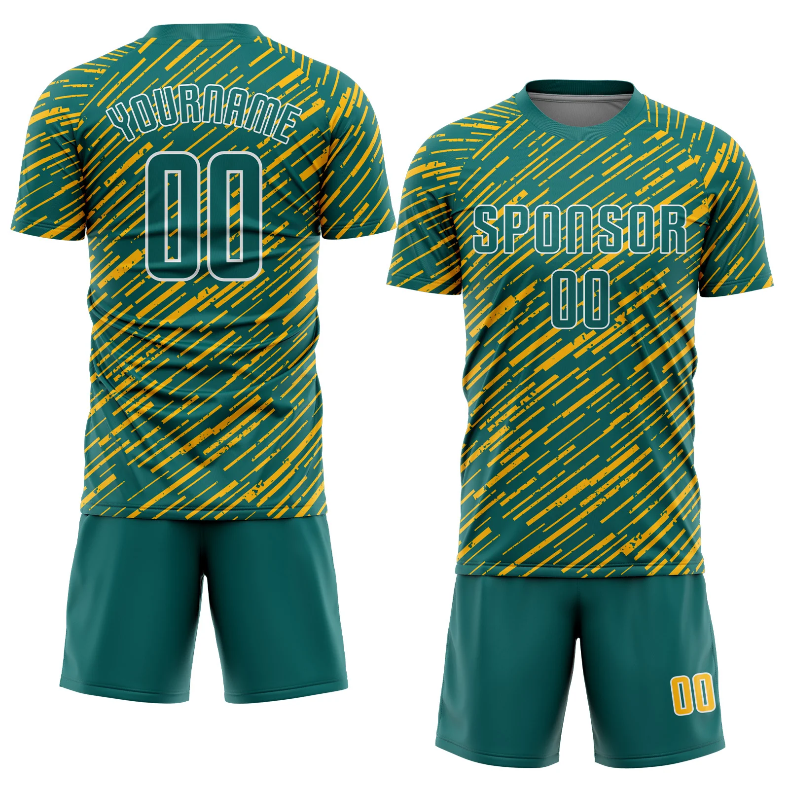 Custom Teal Gold-White Line Sports Sublimation Soccer Uniform Jersey - Image 2