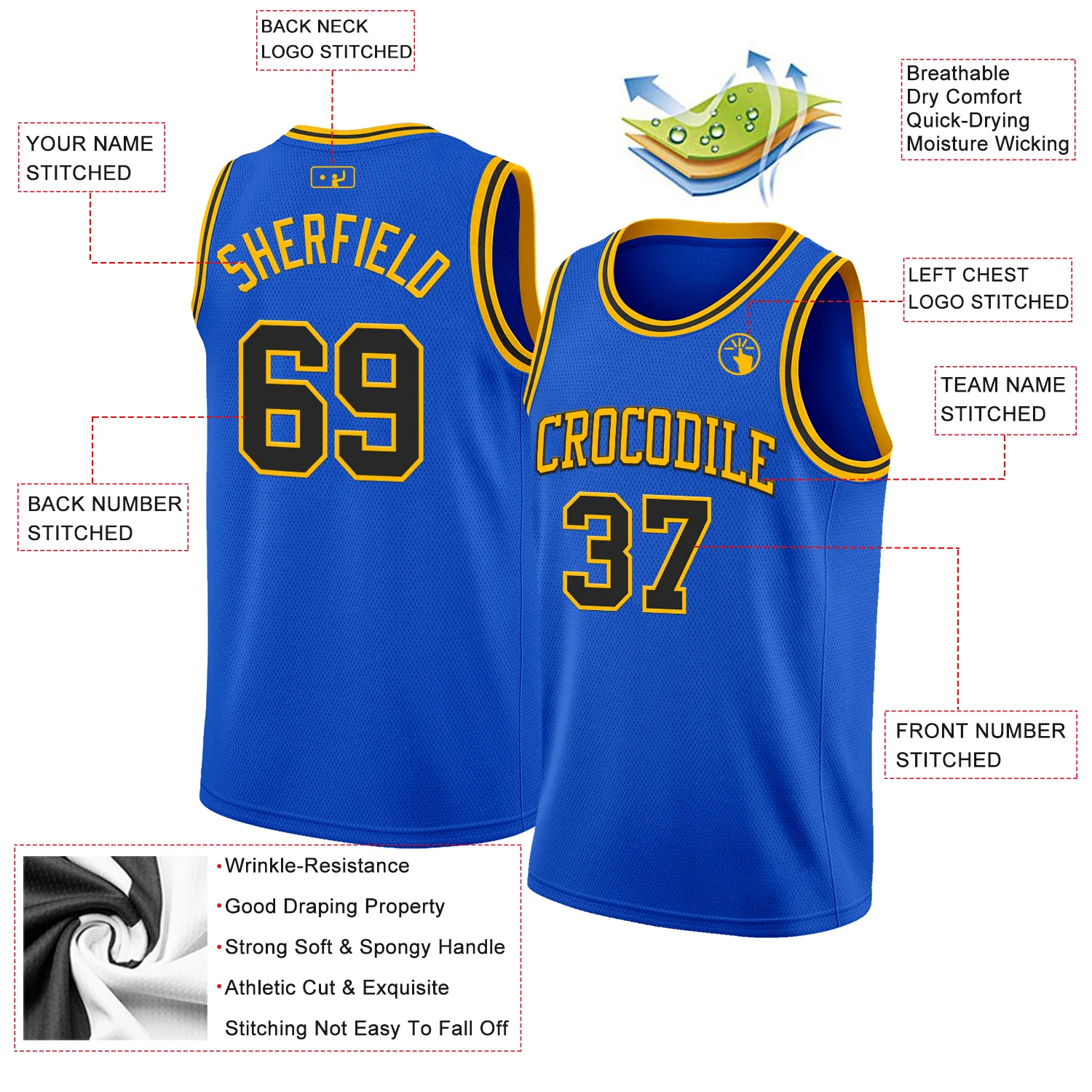 Custom Thunder Blue Black-Gold Authentic Basketball Jersey - Image 2