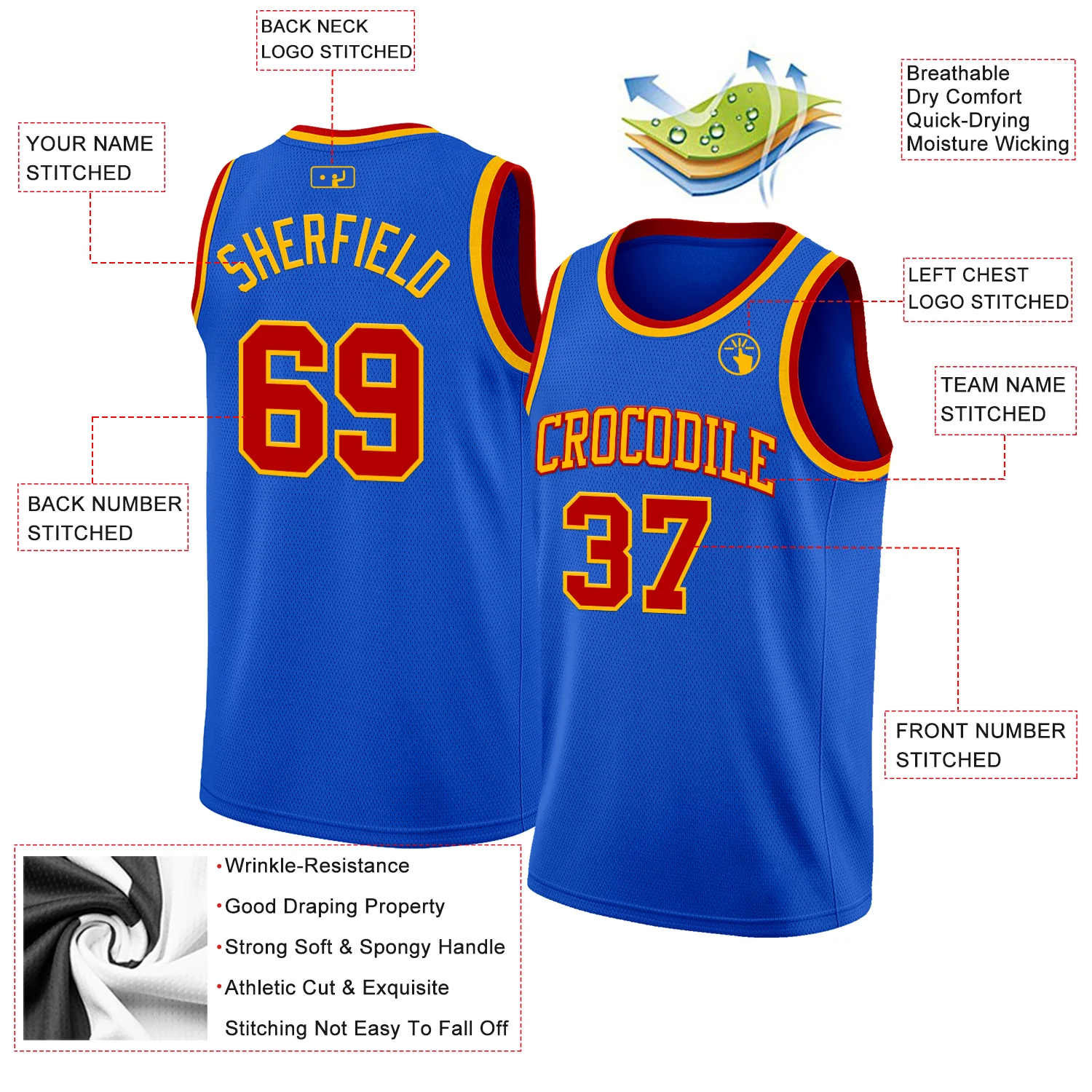 Custom Thunder Blue Red-Gold Authentic Basketball Jersey - Image 2