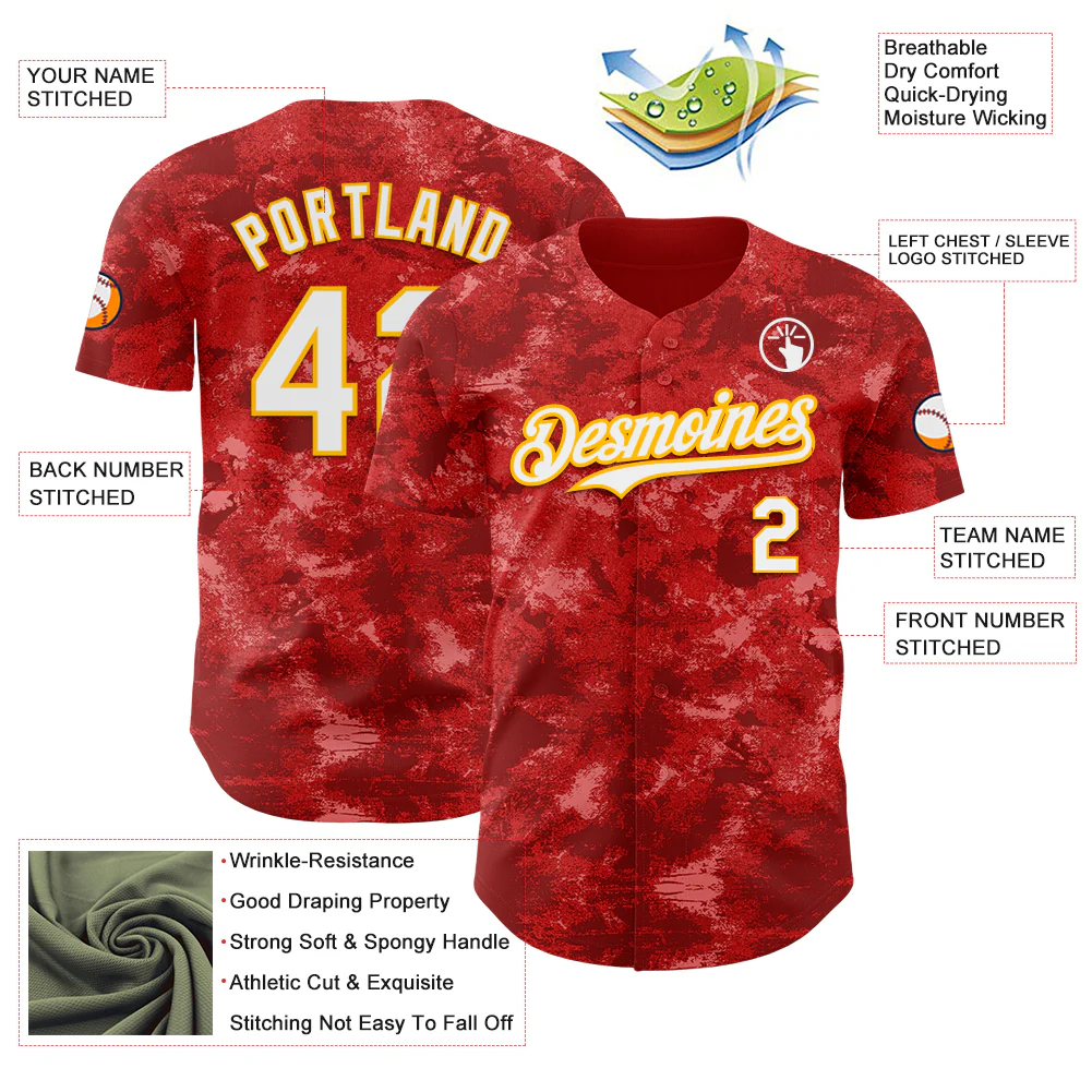 Custom Tie Dye White-Gold Authentic Baseball Jersey - Image 3