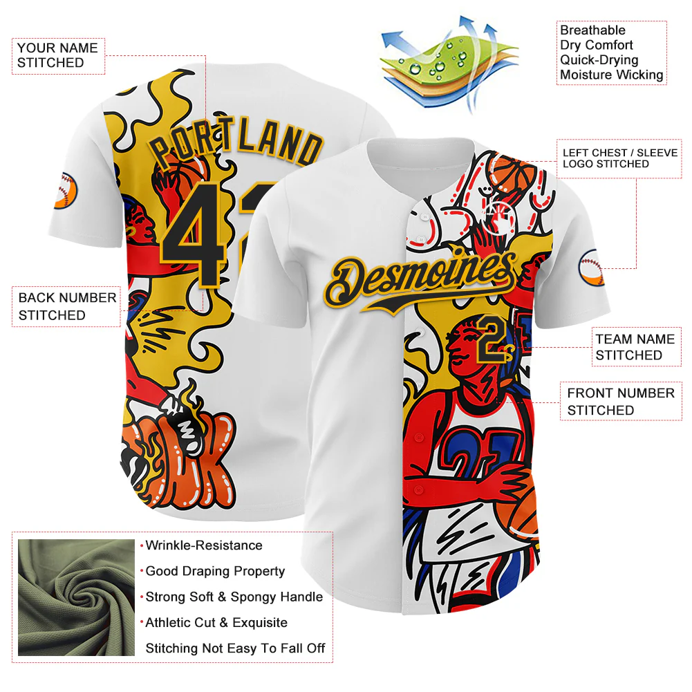Custom White Black-Gold 3D Alexandra Ramirez Play The game Street Art Authentic Baseball Jersey - Image 3