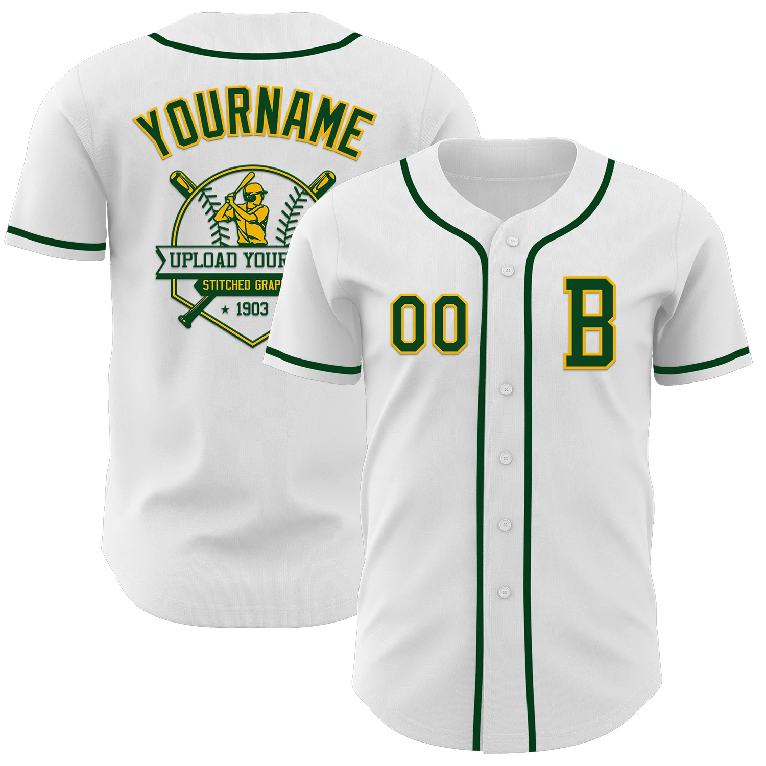 Custom White Green-Gold Authentic Baseball Jersey - Image 5