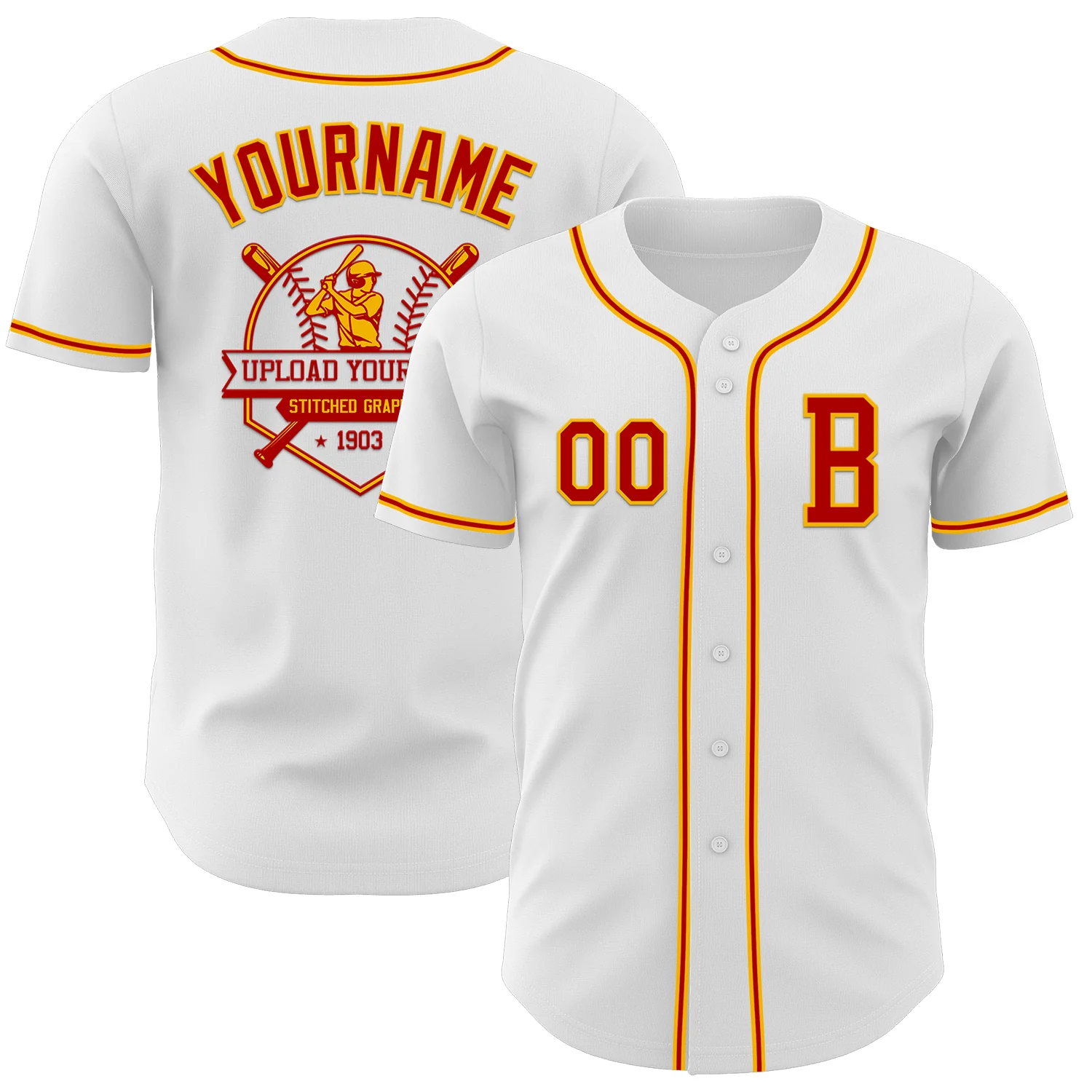 Custom White Red-Gold Authentic Baseball Jersey - Image 5