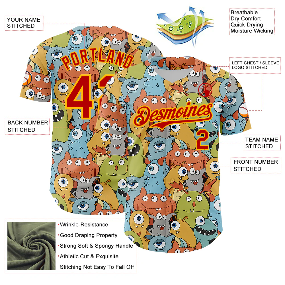 Custom White Red-Gold Alien Monster Mash Authentic Baseball Jersey - Image 3
