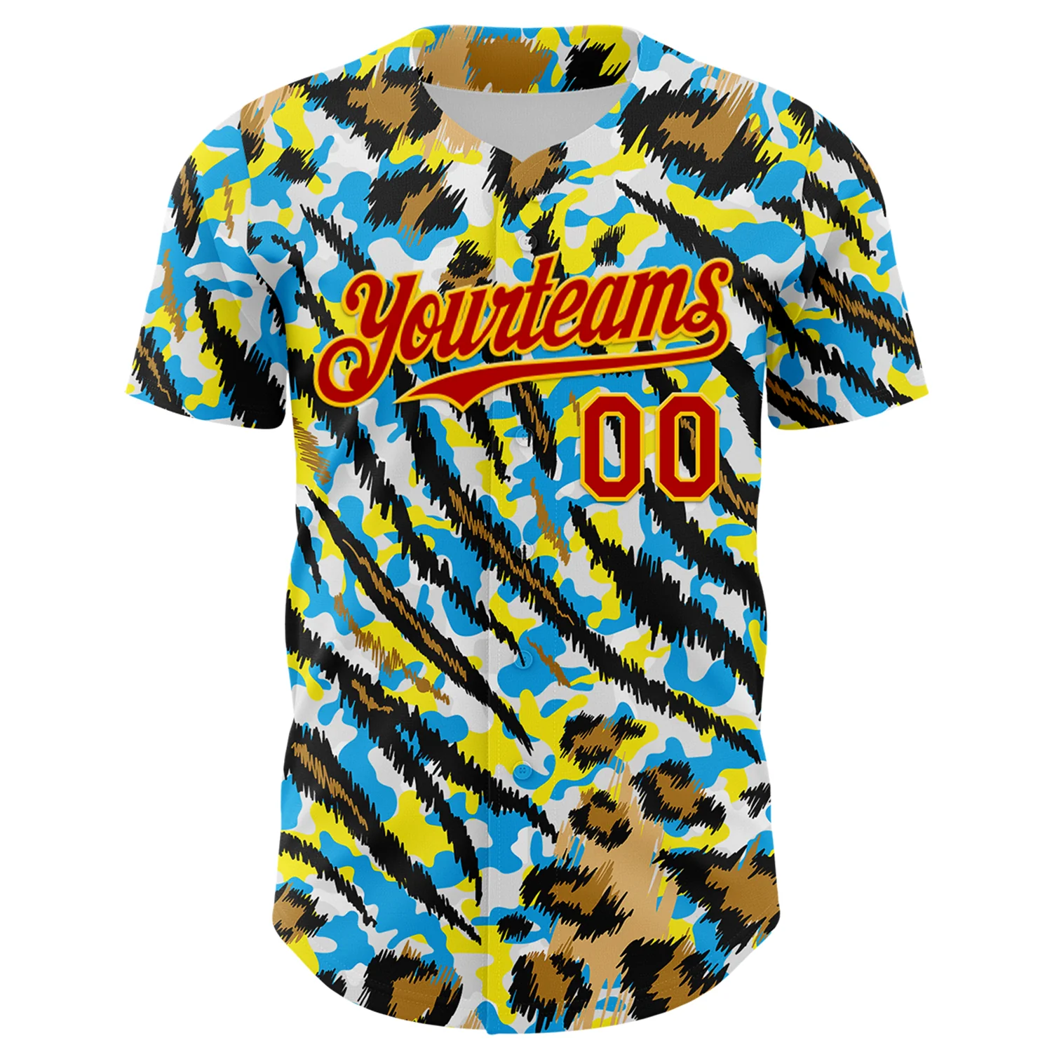 Custom White Red-Gold 3D Pattern Design Rave Party Animal Tiger And Leopard Print Authentic Baseball Jersey - Image 2