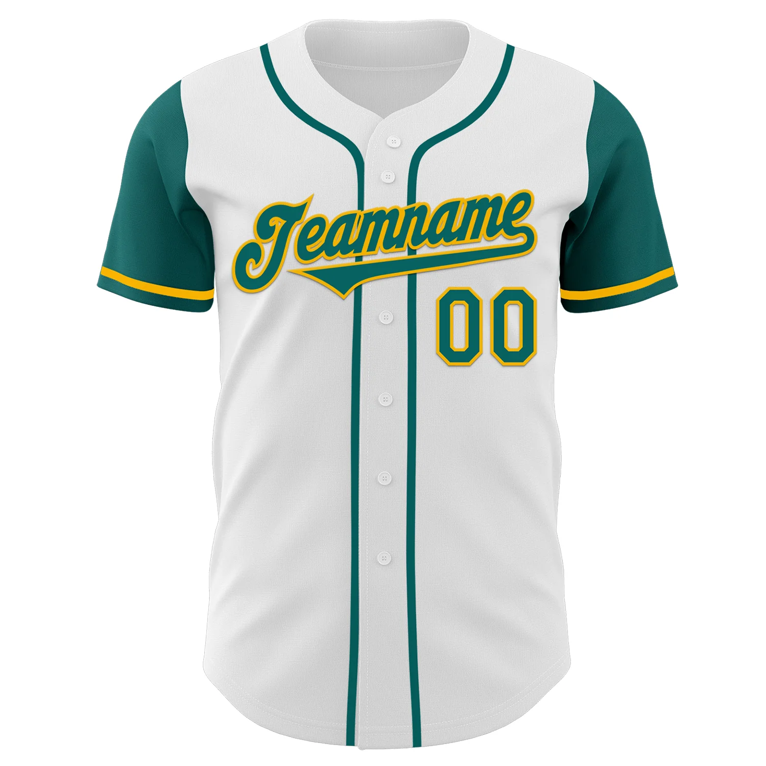 Custom White Teal-Gold Authentic Two Tone Baseball Jersey - Image 2