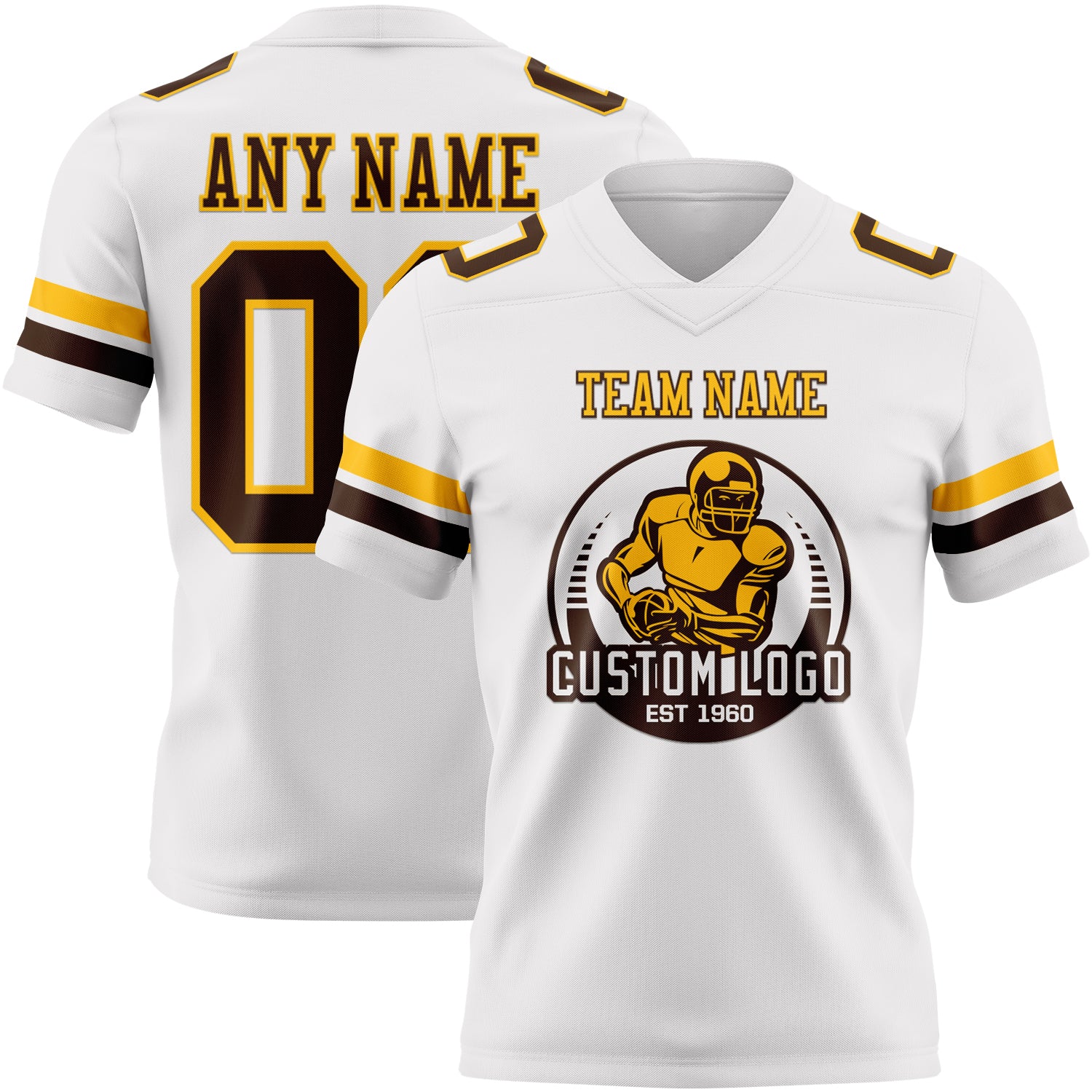 Custom White Brown-Gold Authentic Football Jersey - Image 2