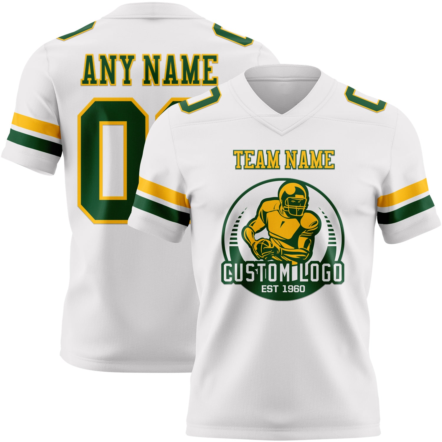 Custom White Green-Gold Authentic Football Jersey - Image 2