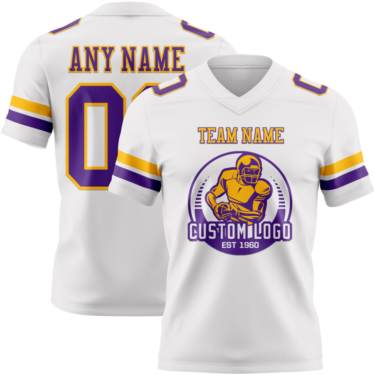 Custom White Purple-Gold Authentic Football Jersey - Image 2