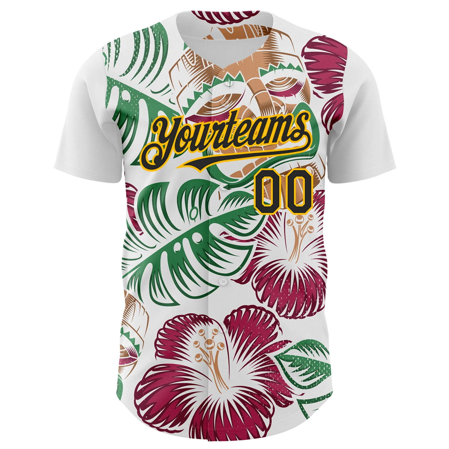 Custom White Black-Gold 3D Polynesian Style Tiki Culture Palm Leaves Islander Authentic Baseball Jersey - Image 2