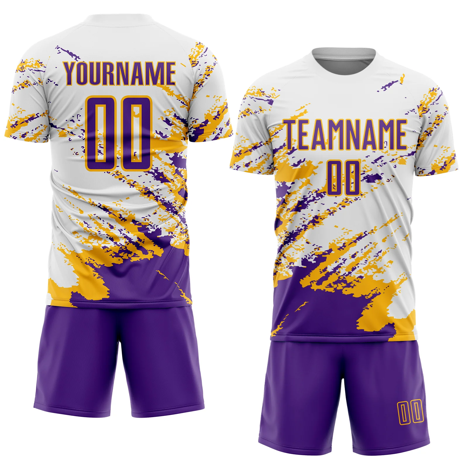 Custom White Purple-Gold Abstract Fragment Art Splash Sublimation Soccer Uniform Jersey - Image 2