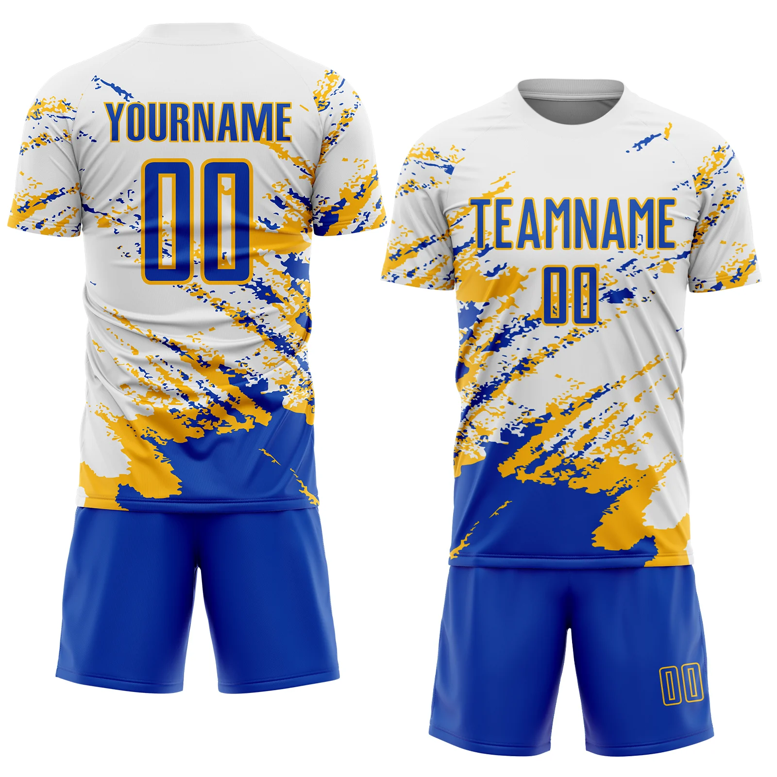 Custom White Thunder Blue-Gold Abstract Fragment Art Splash Sublimation Soccer Uniform Jersey - Image 2