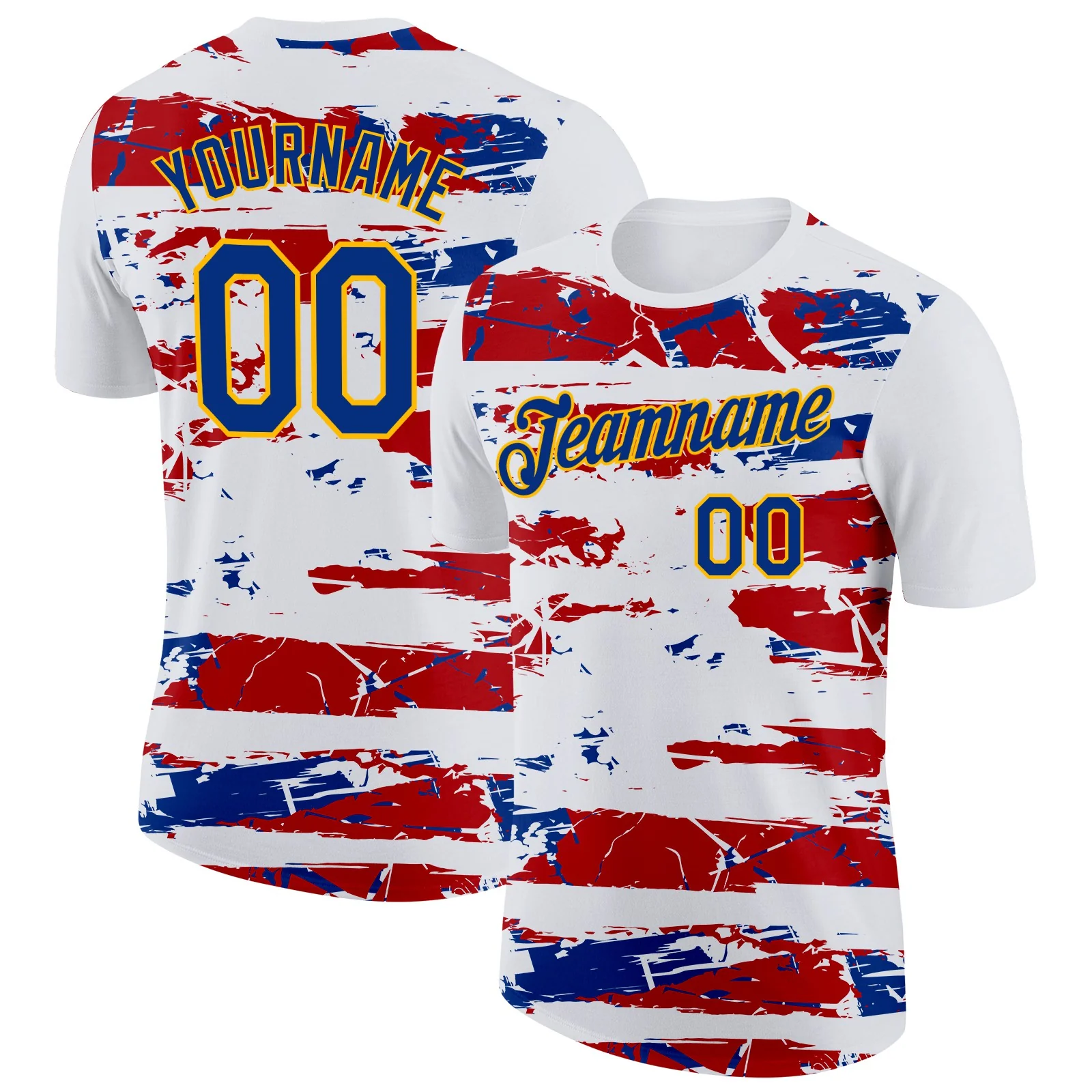 Custom White Royal Gold-Red France Grunge Soccer Jersey Performance T-Shirt