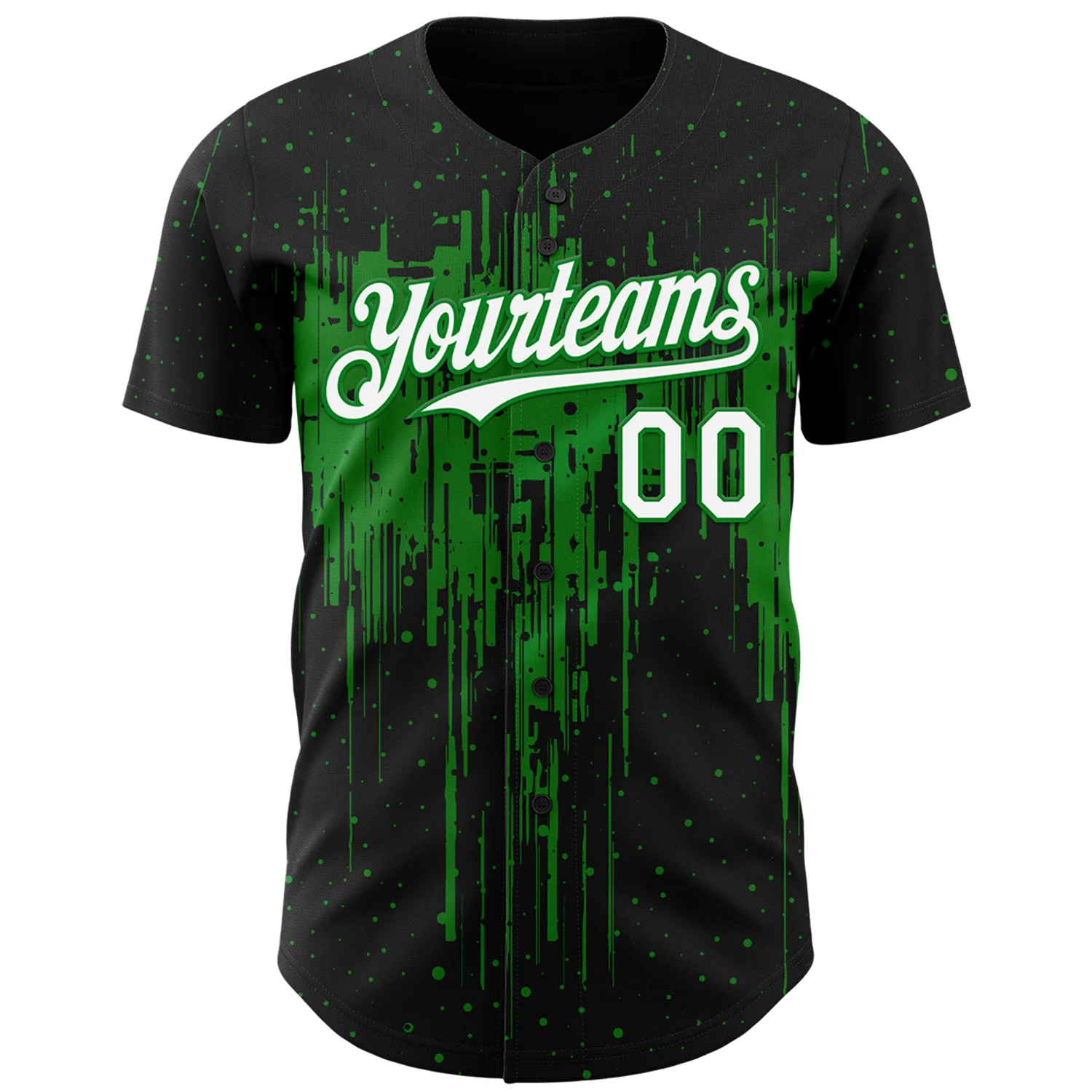 Custom Black White-Grass Green Dripping Splatter Paint Authentic Baseball Jersey - Image 2