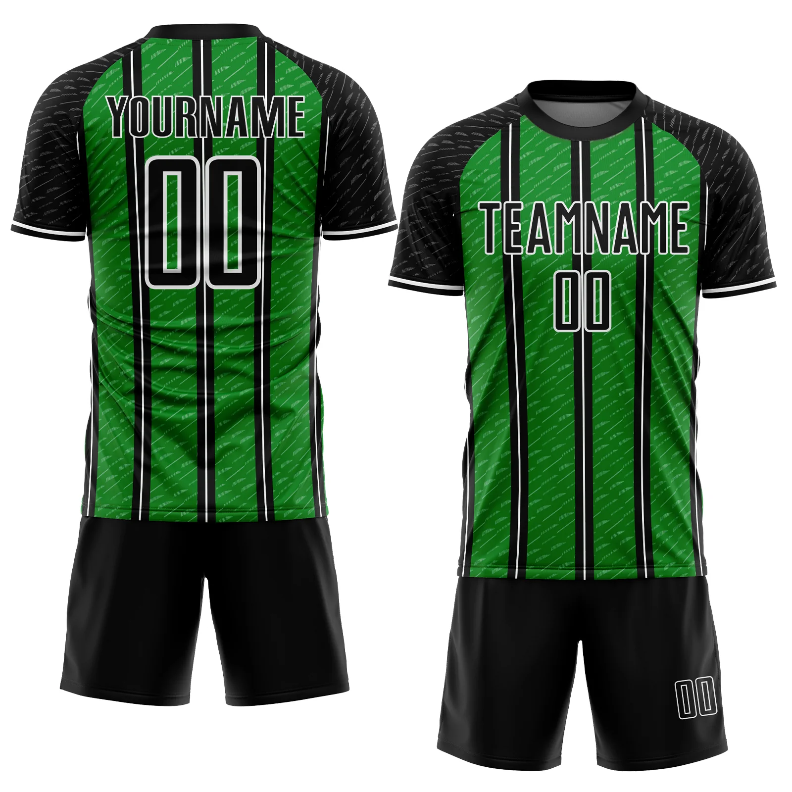 Custom Black Grass Green-White Line Sublimation Soccer Uniform Jersey - Image 2