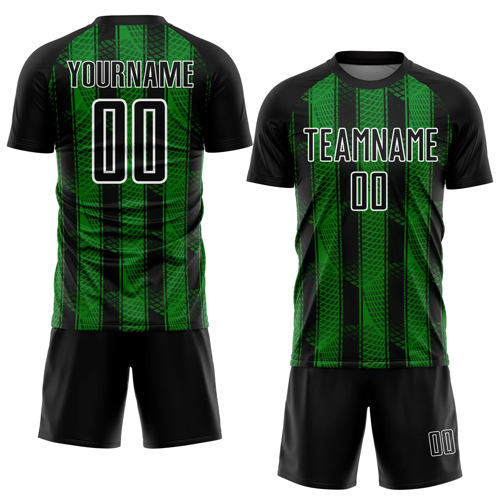 Custom Black Grass Green-White Abstract Network Sublimation Soccer Uniform Jersey - Image 2