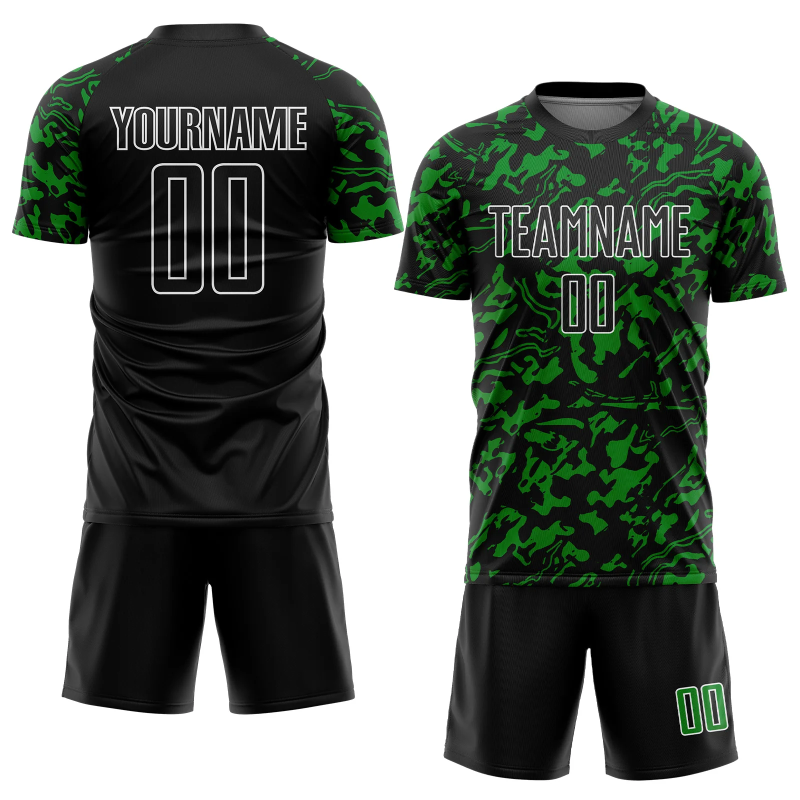 Custom Black Grass Green-White Liquid Fluid Pattern Sports Sublimation Soccer Uniform Jersey - Image 2