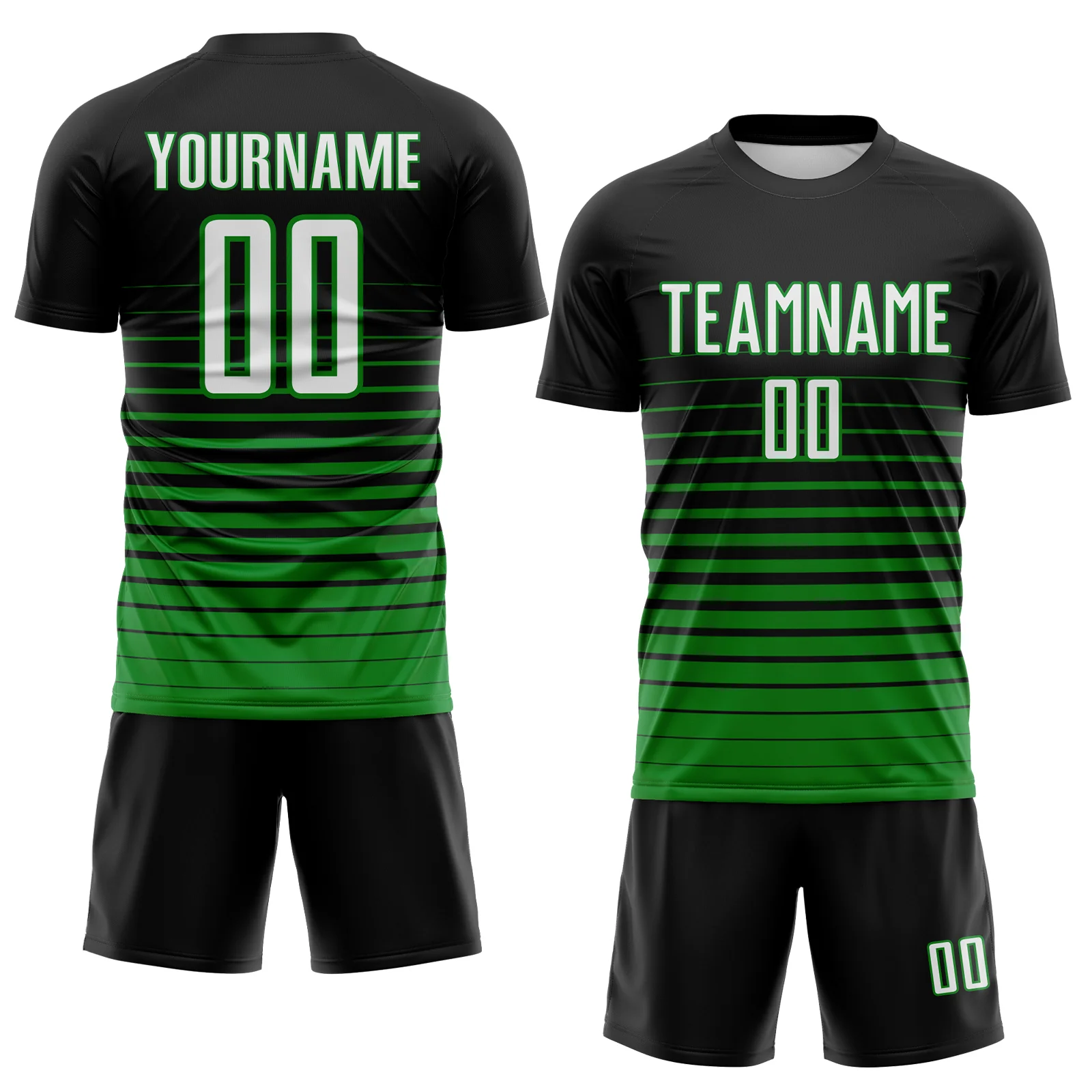 Custom Black White-Grass Green Gradient Pinstripe Sublimation Soccer Uniform Jersey - Image 2