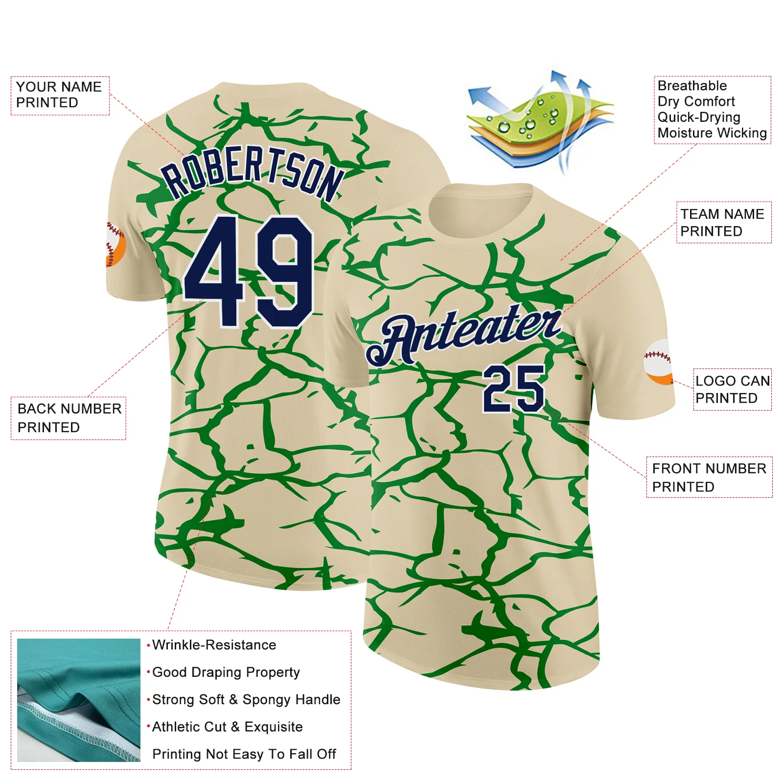Custom Cream Navy-Grass Green 3D Esports Performance T-Shirt - Image 2