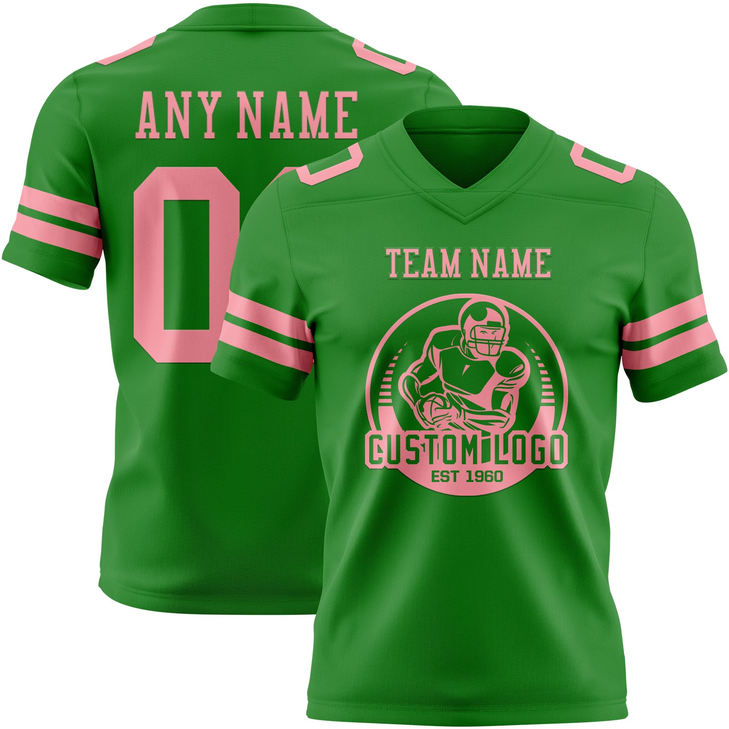 Custom Grass Green Medium Pink Authentic Football Jersey - Image 2