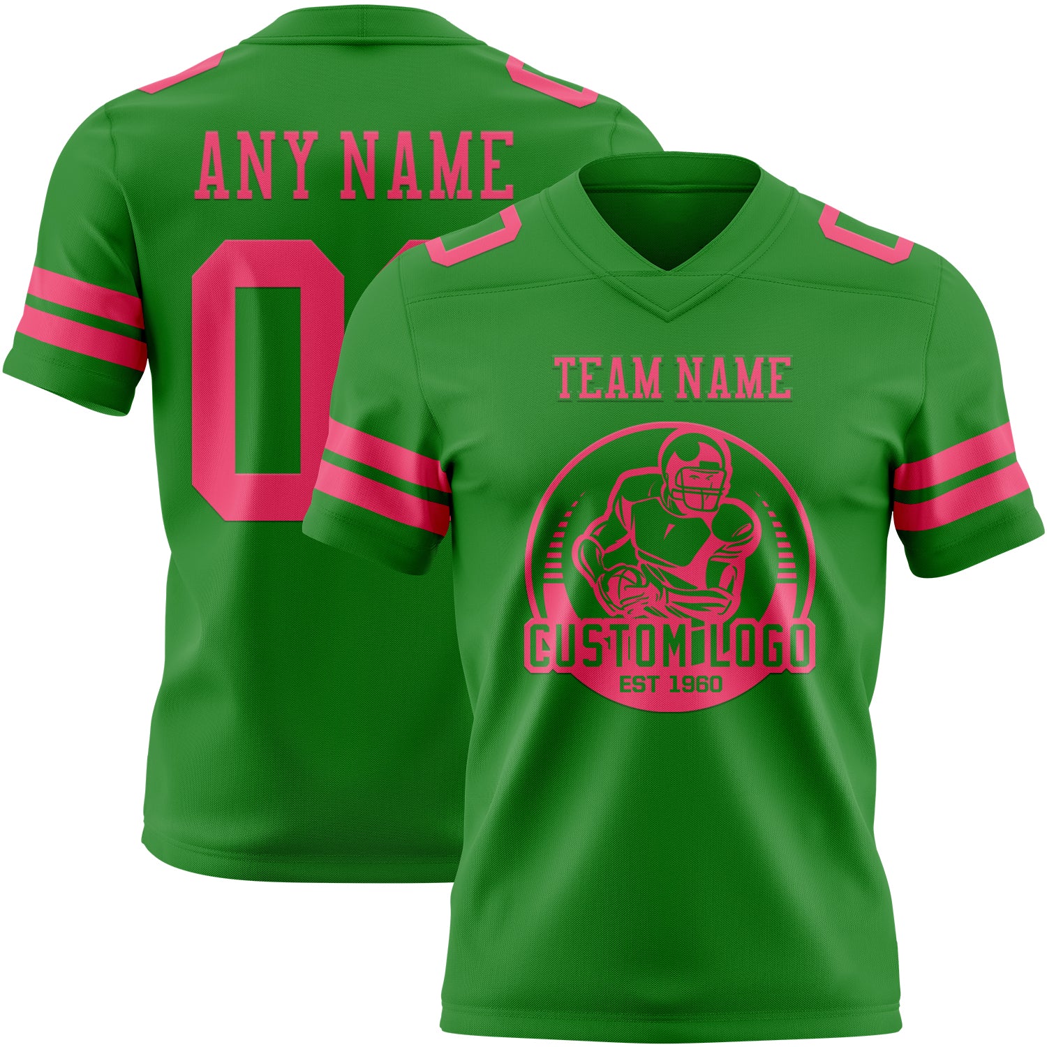 Custom Grass Green Neon Pink Authentic Football Jersey - Image 2