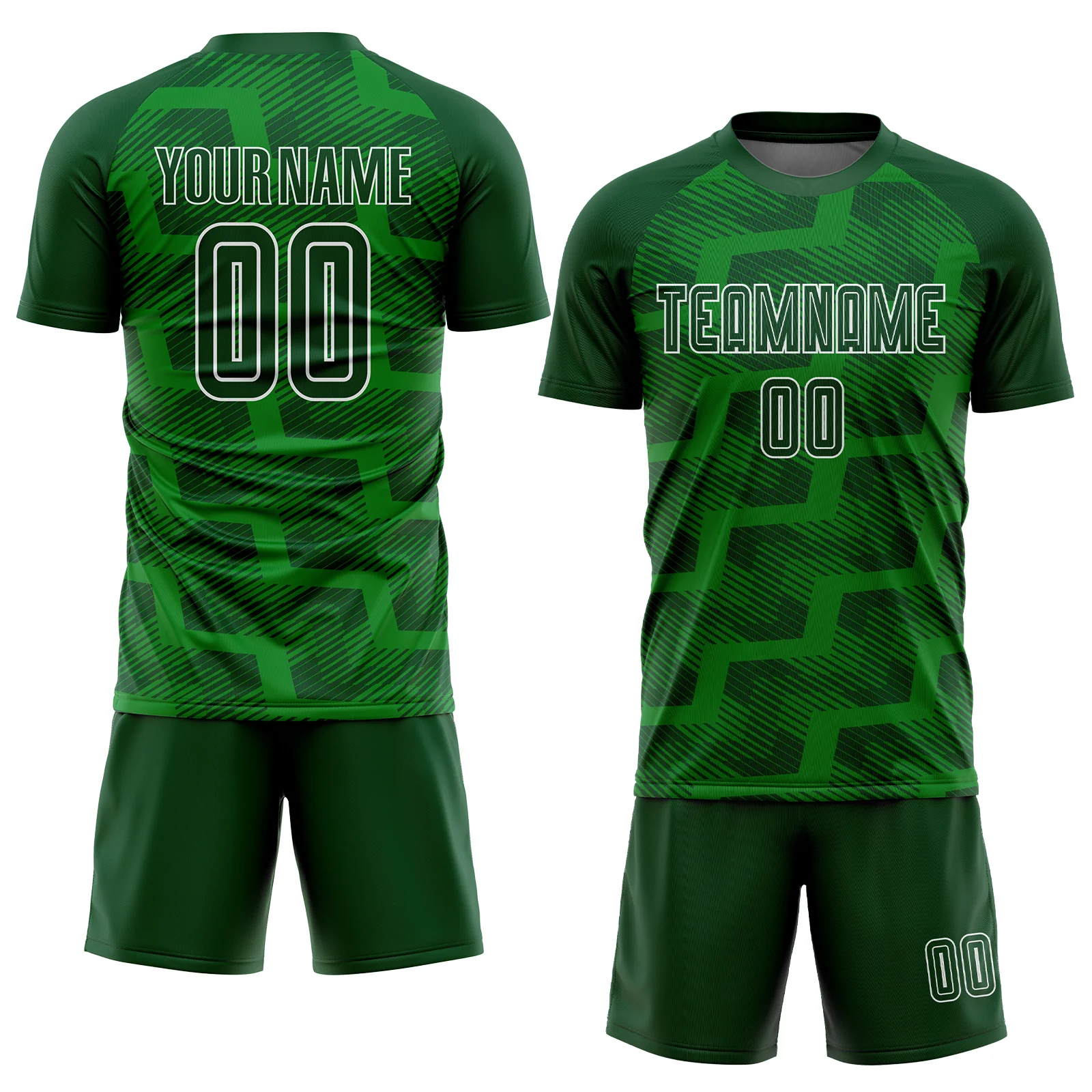 Custom Green Grass Green-White Line Sublimation Soccer Uniform Jersey - Image 2
