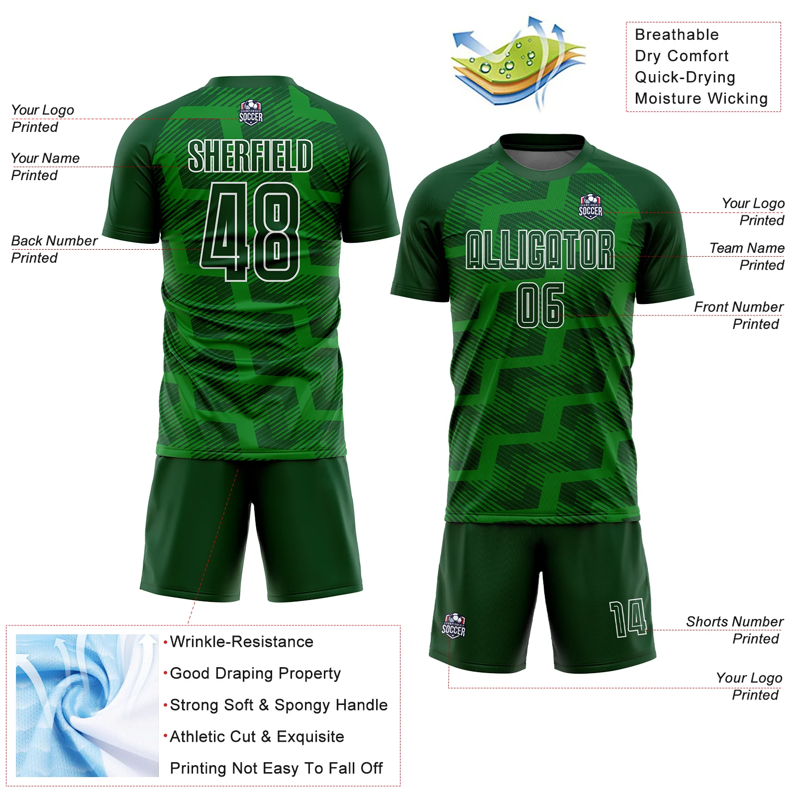 Custom Green Grass Green-White Line Sublimation Soccer Uniform Jersey - Image 4