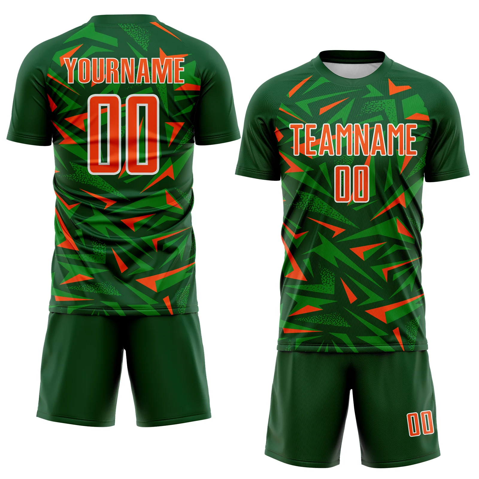 Custom Green Orange Grass Green-White Cyber Mecha E-sport Geometric Shards Spike Sublimation Soccer Uniform Jersey - Image 2