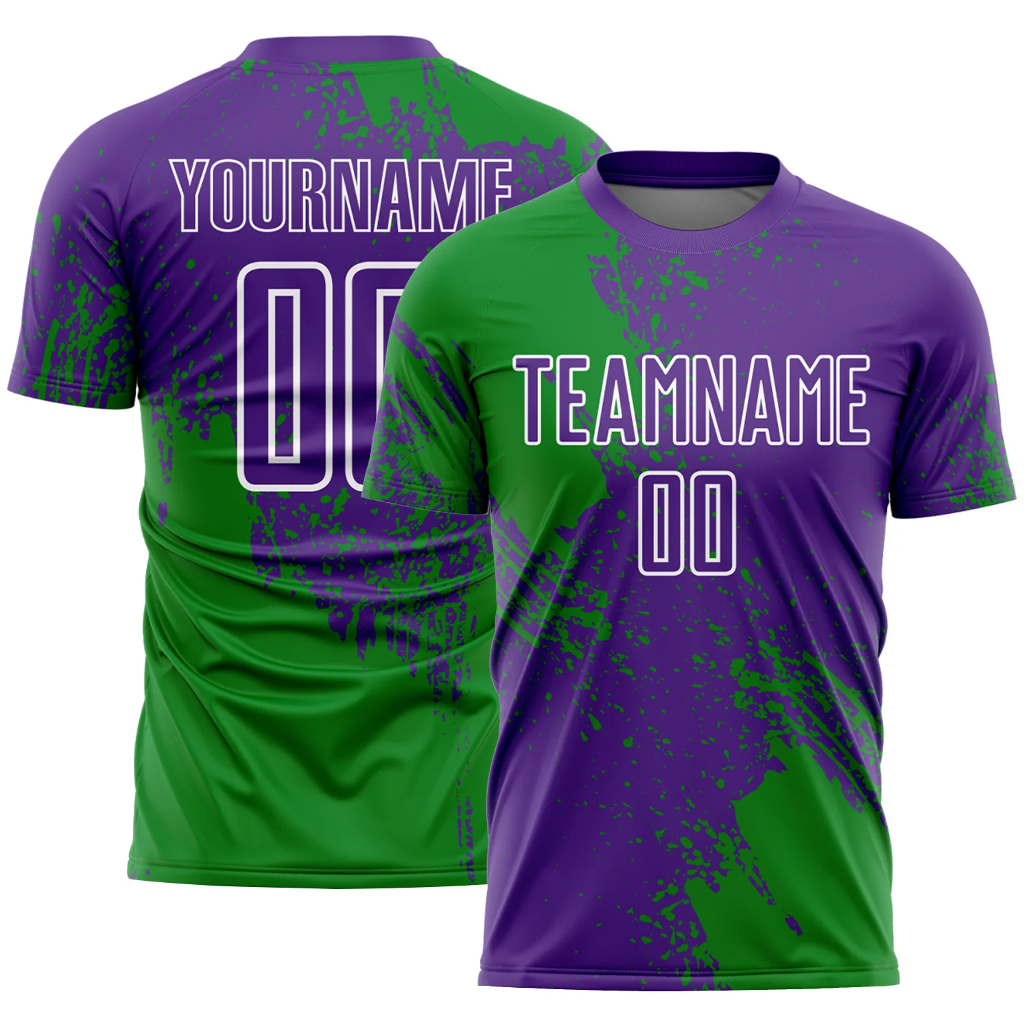 Custom Purple Grass Green-White Abstract Brush Stroke Sports Sublimation Soccer Uniform Jersey