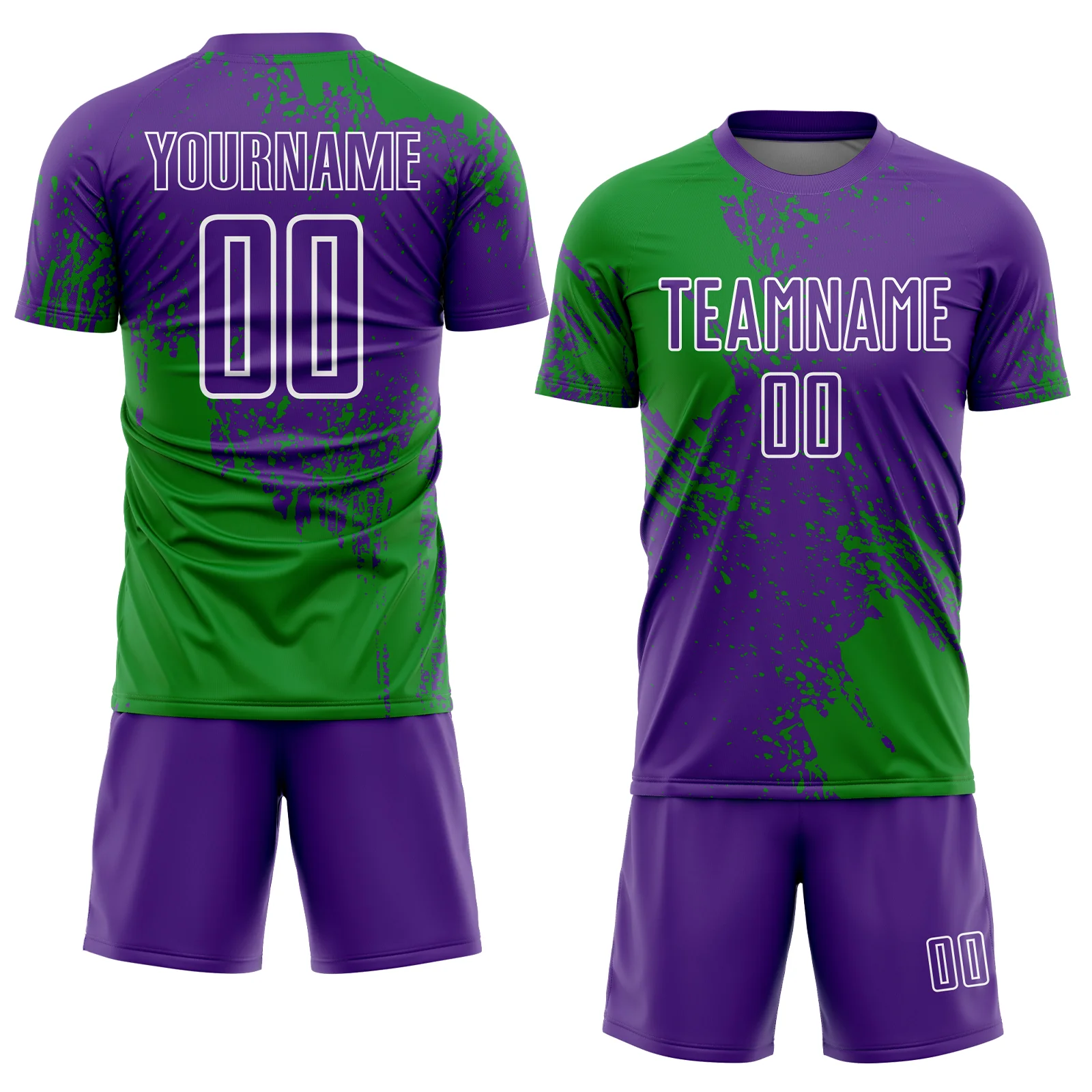 Custom Purple Grass Green-White Abstract Brush Stroke Sports Sublimation Soccer Uniform Jersey - Image 2